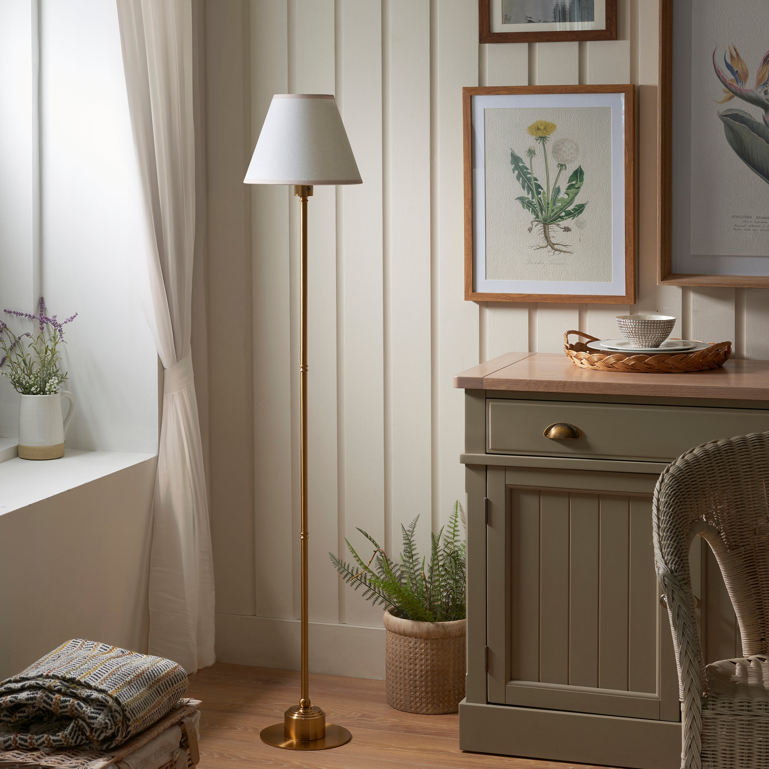 Endon Burley Rechargeable Floor Lamp & Ivy 25cm Vintage White Shade