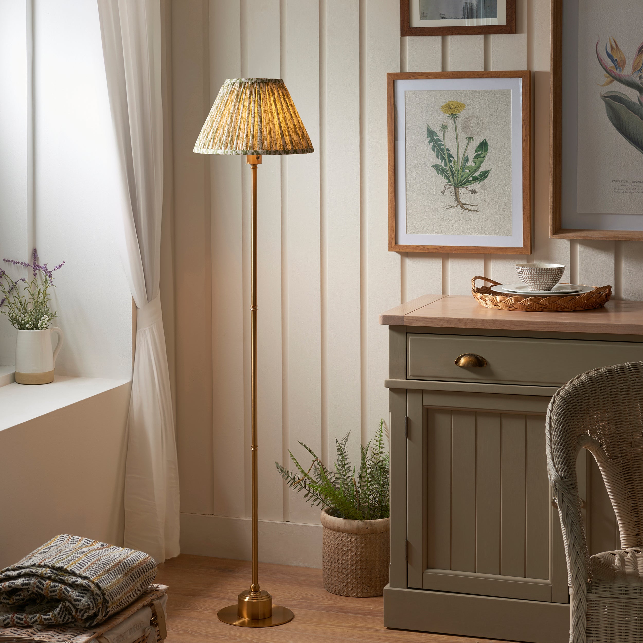 Endon Burley Rechargeable Floor Lamp & Leaf 30cm Herb Garden Green Shade