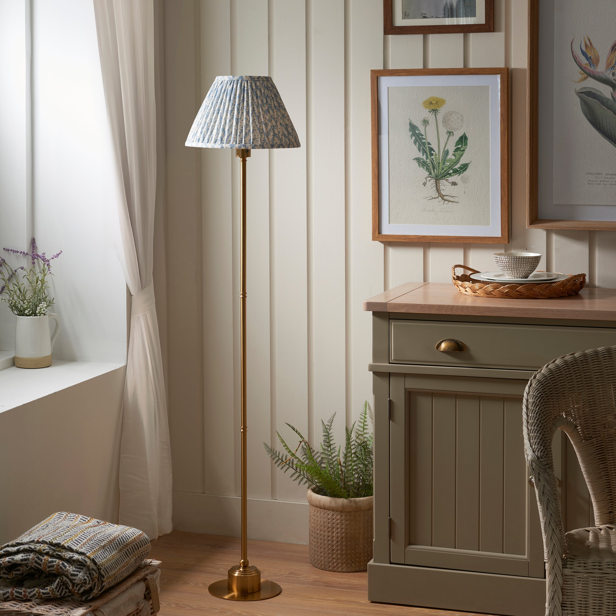 Endon Burley Rechargeable Floor Lamp & Leaf 30cm Shell Bay Blue Shade