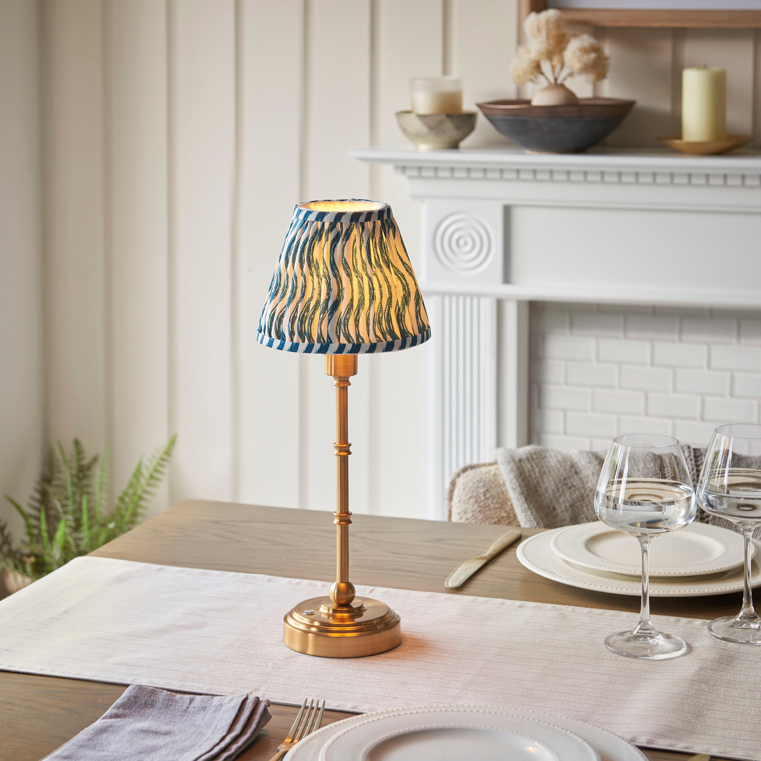 Endon Burley Rechargeable Table Lamp & Ripple 16cm Marlin Blue Shade