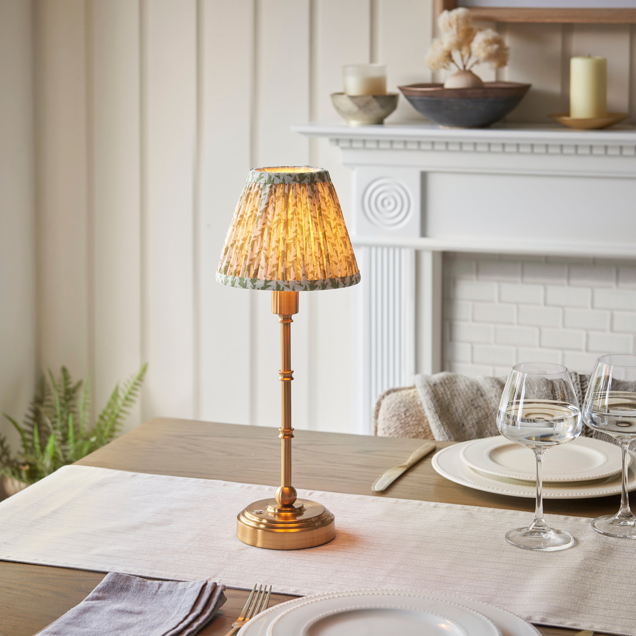 Endon Burley Rechargeable Table Lamp & Leaf 16cm Herb Garden Green Shade