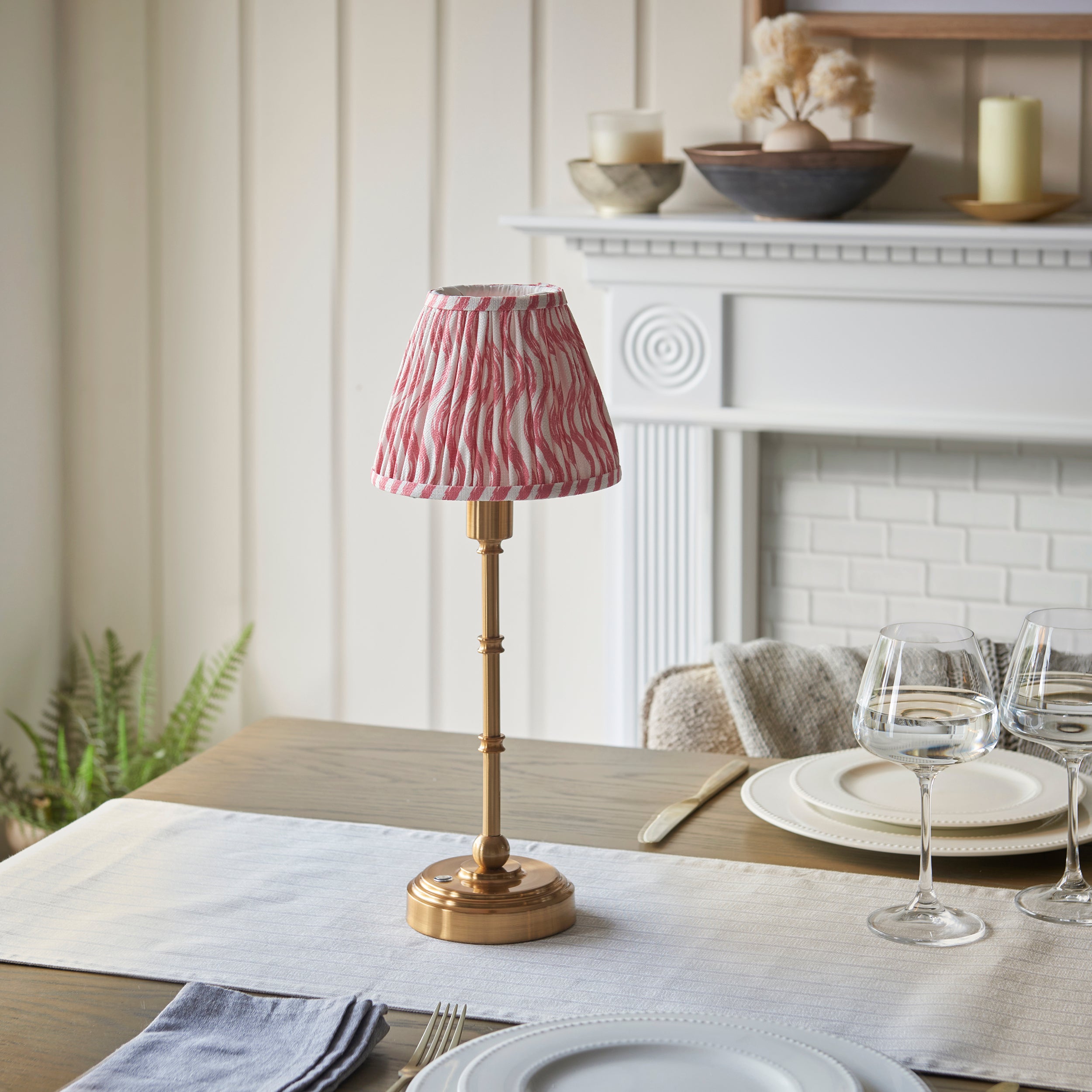 Endon Burley Rechargeable Table Lamp & Ripple 16cm Coral Pink Shade