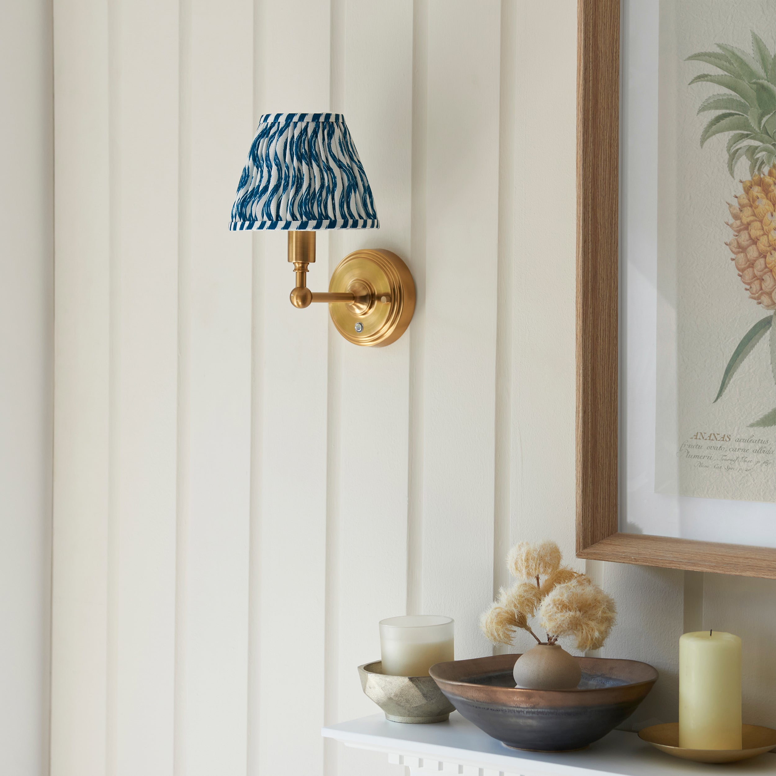Endon Burley Rechargeable Wall Light & Ripple 16cm Marlin Blue Shade