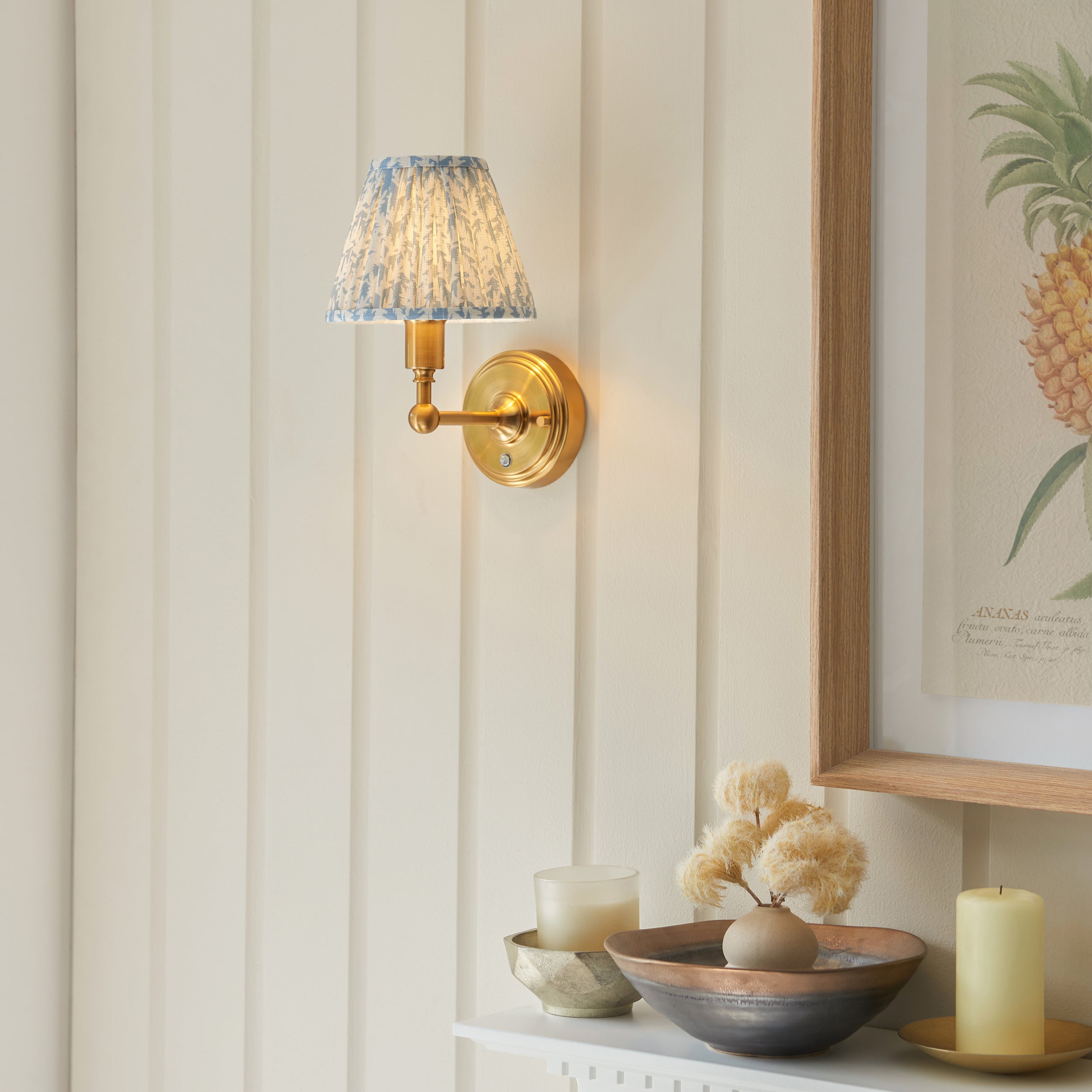 Endon Burley Rechargeable Wall Light & Leaf 16cm Shell Bay Blue Shade