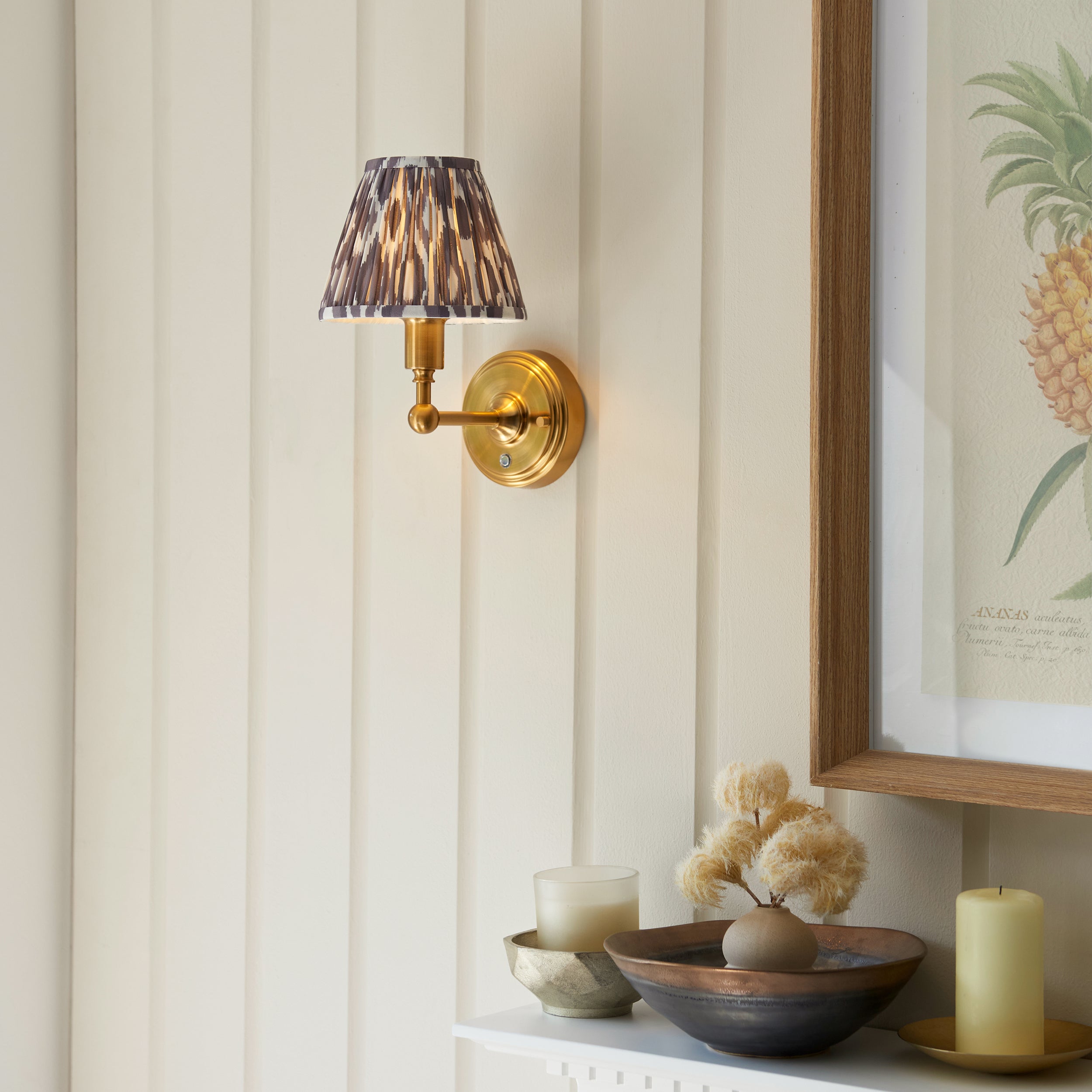 Endon Burley Rechargeable Wall Light & Ikat 16cm Pearl Grey Shade