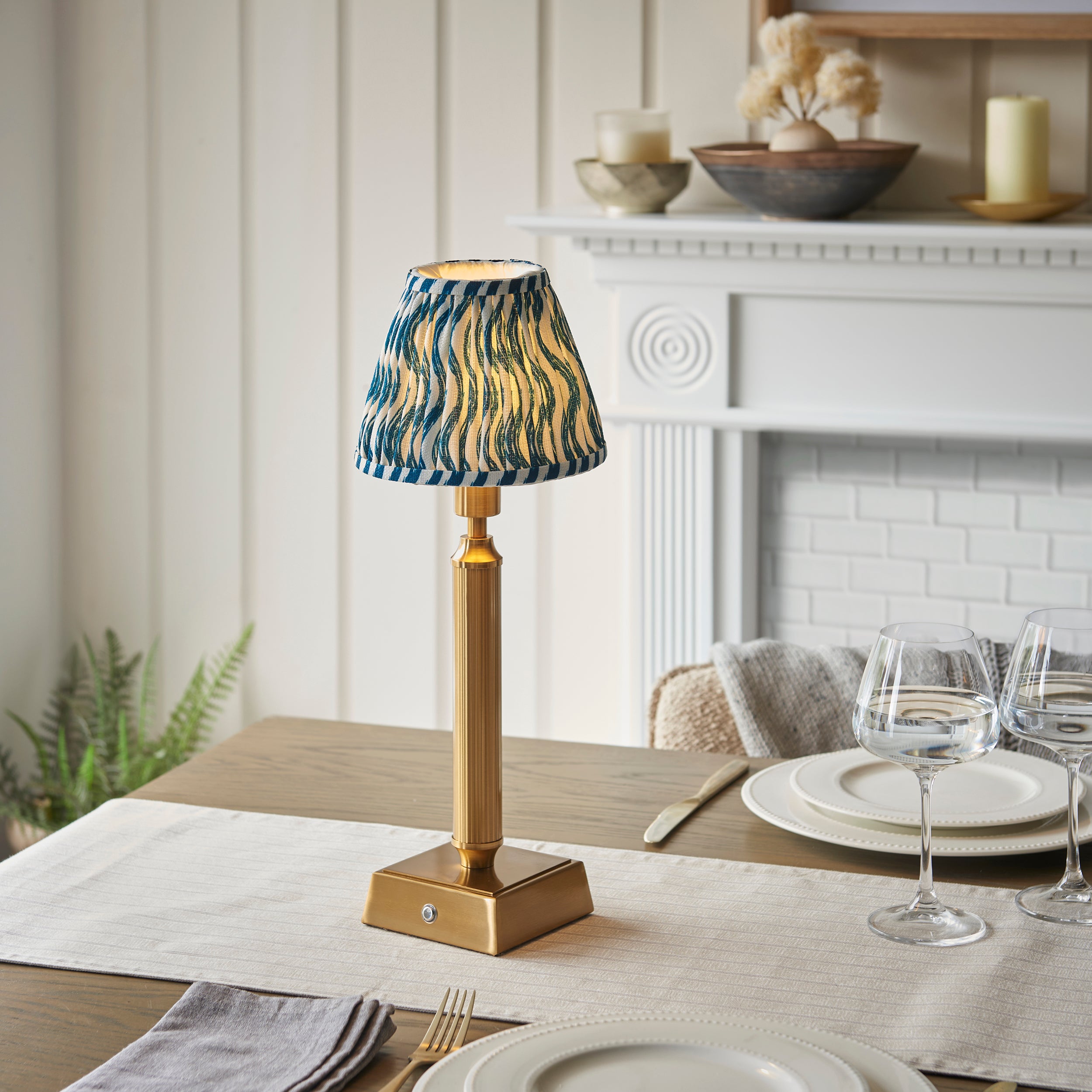 Endon Trobridge Rechargeable Table Lamp & Ripple 16cm Marlin Blue Shade