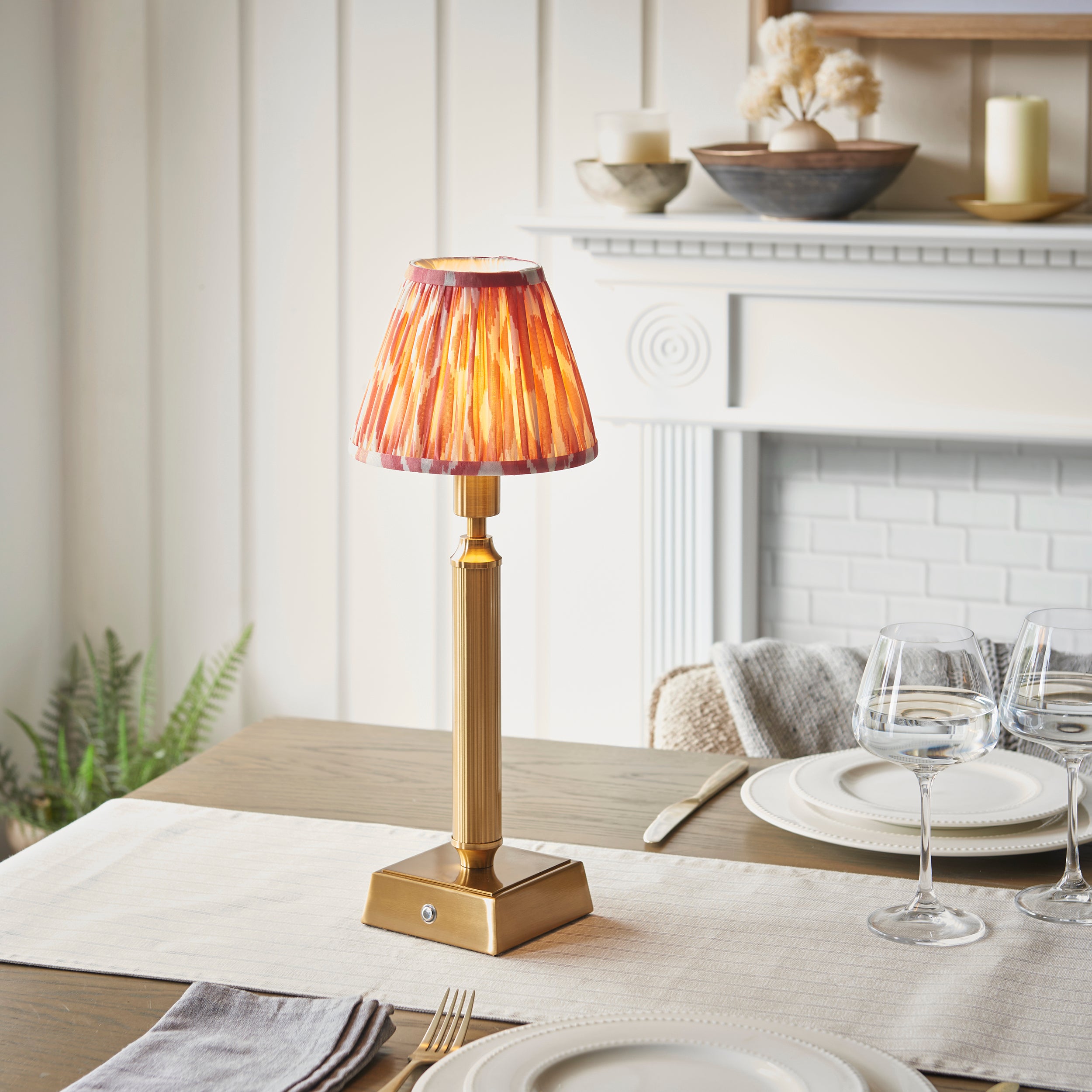 Endon Trobridge Rechargeable Table Lamp & Ikat 16cm Coral Pink Shade