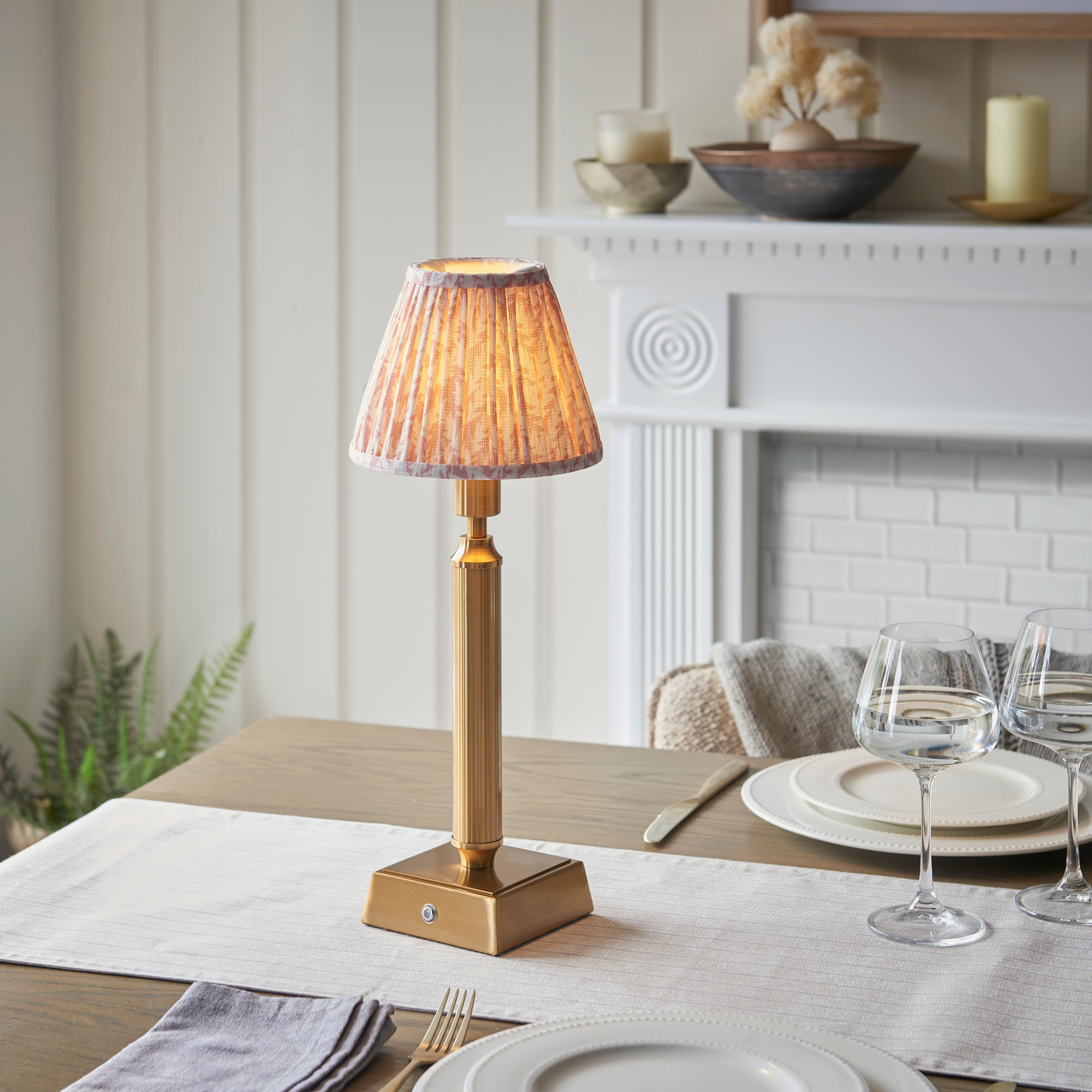 Endon Trobridge Rechargeable Table Lamp & Leaf 16cm Peachy Keen Shade