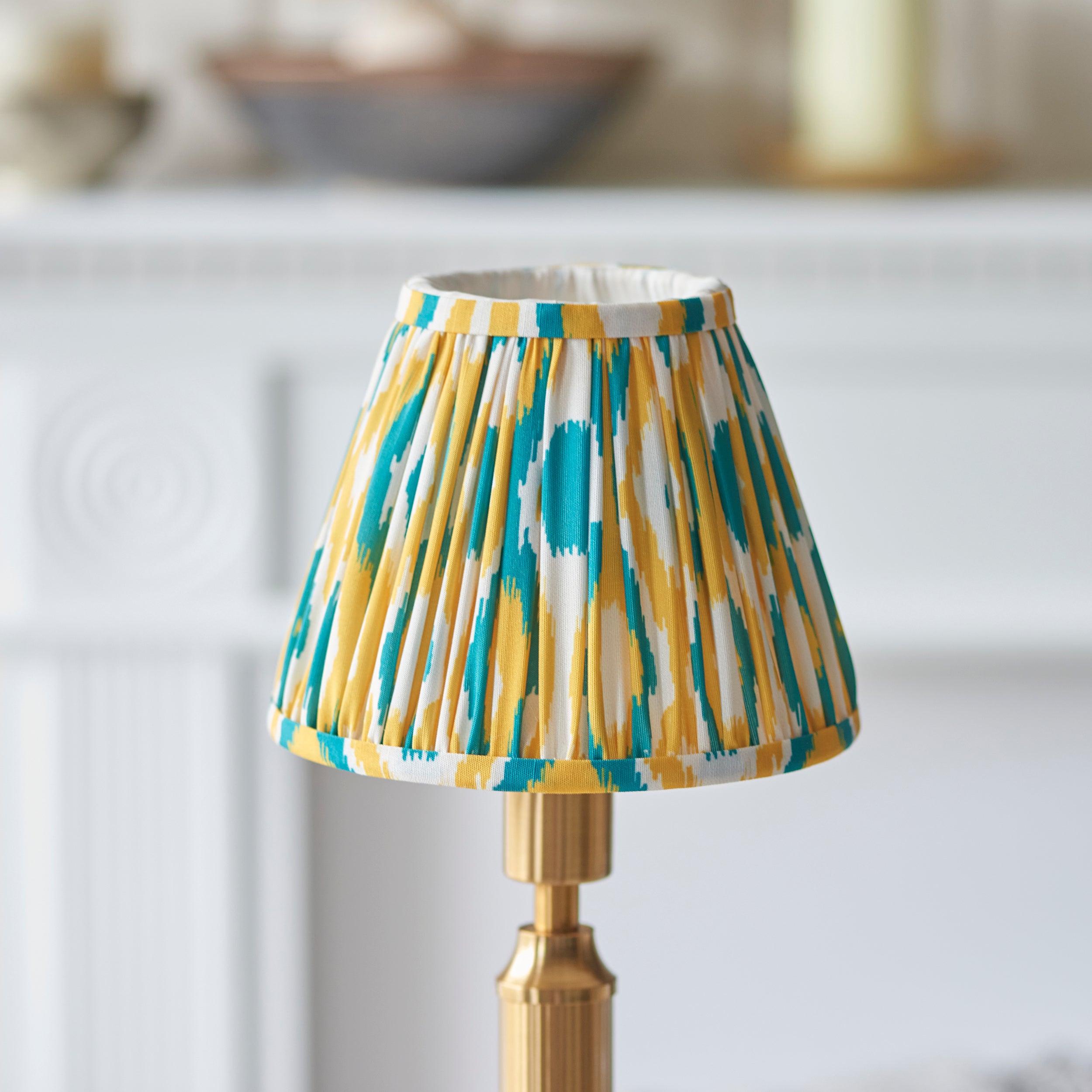 Endon Trobridge Rechargeable Table Lamp & Ikat 16cm Yellow & Jade Shade