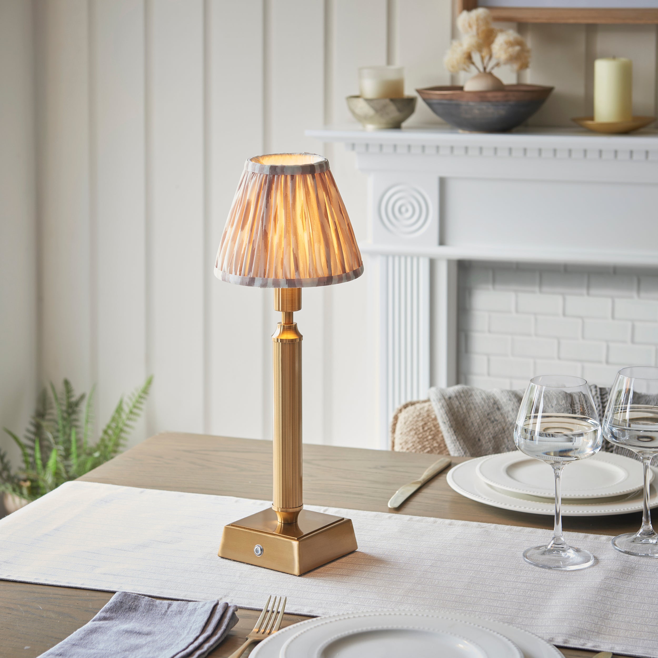 Endon Trobridge Rechargeable Table Lamp & Ikat 16cm Neutral Shade
