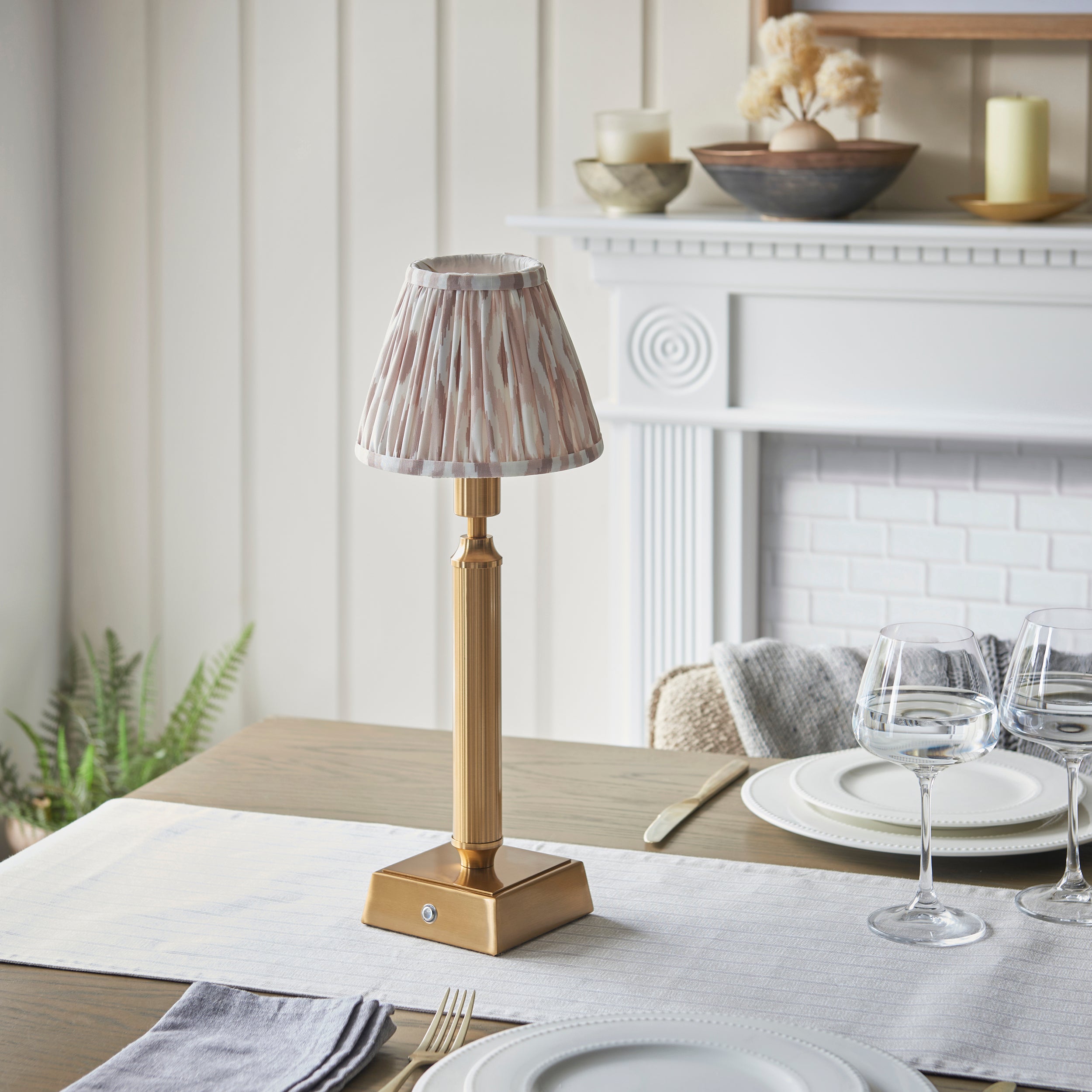 Endon Trobridge Rechargeable Table Lamp & Ikat 16cm Neutral Shade