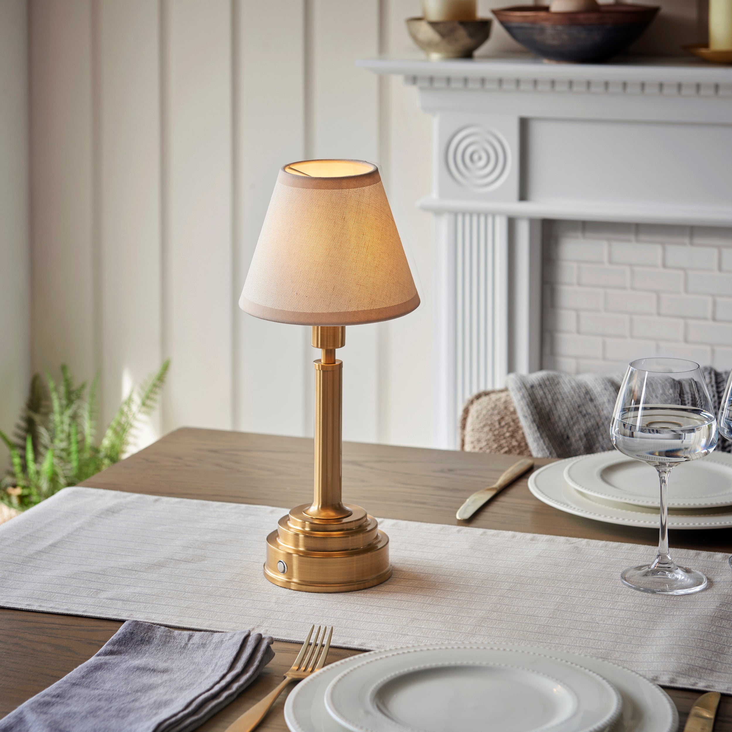 Endon Upton Rechargeable Table Lamp & Ivy 16cm Vintage White Shade