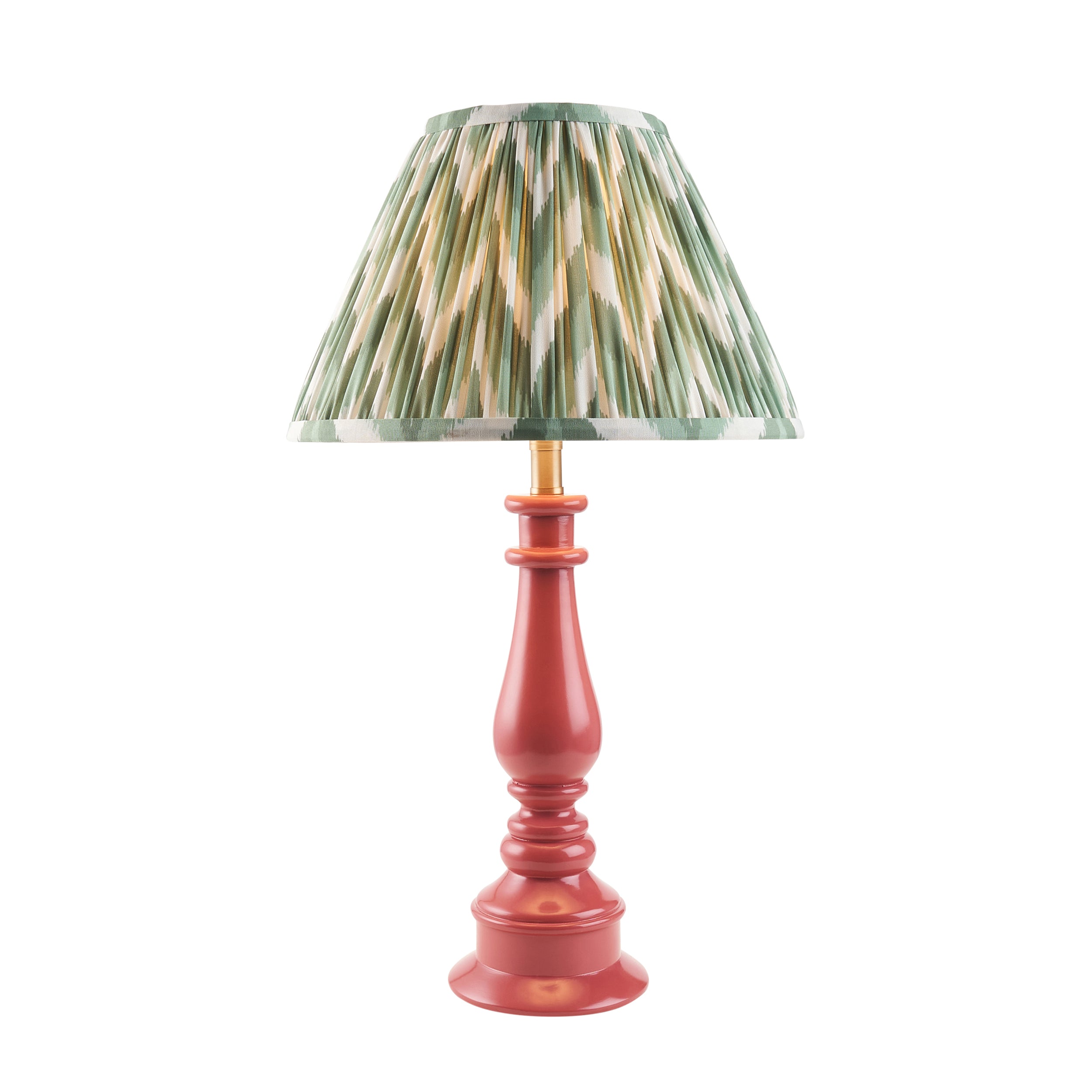 Endon Myrtle Gloss Pink Clay Table Lamp & Zigzag 30cm Cotswold Green Shade