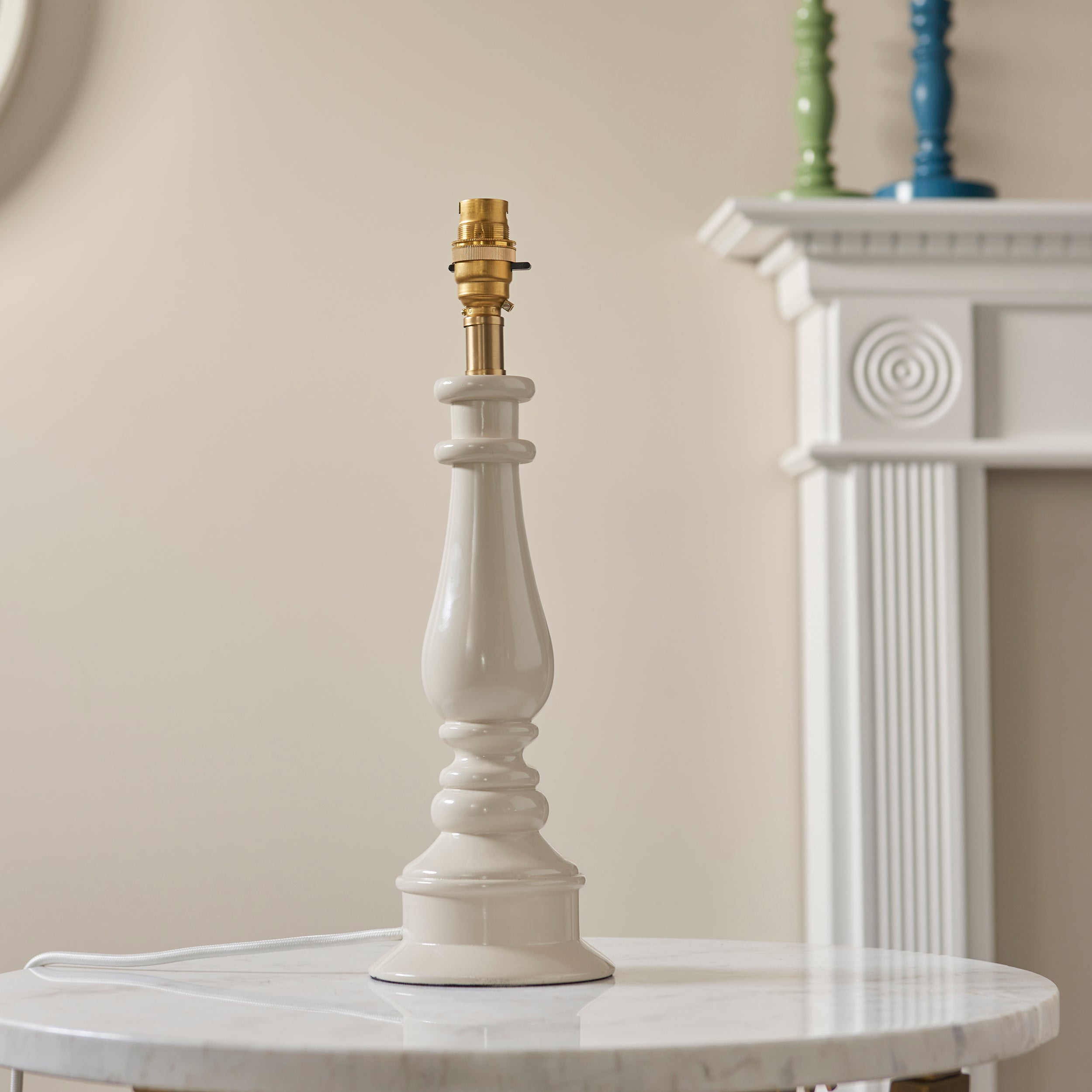 Endon Myrtle Gloss Almond White Table Lamp & Ikat 30cm Pearl Grey Shade