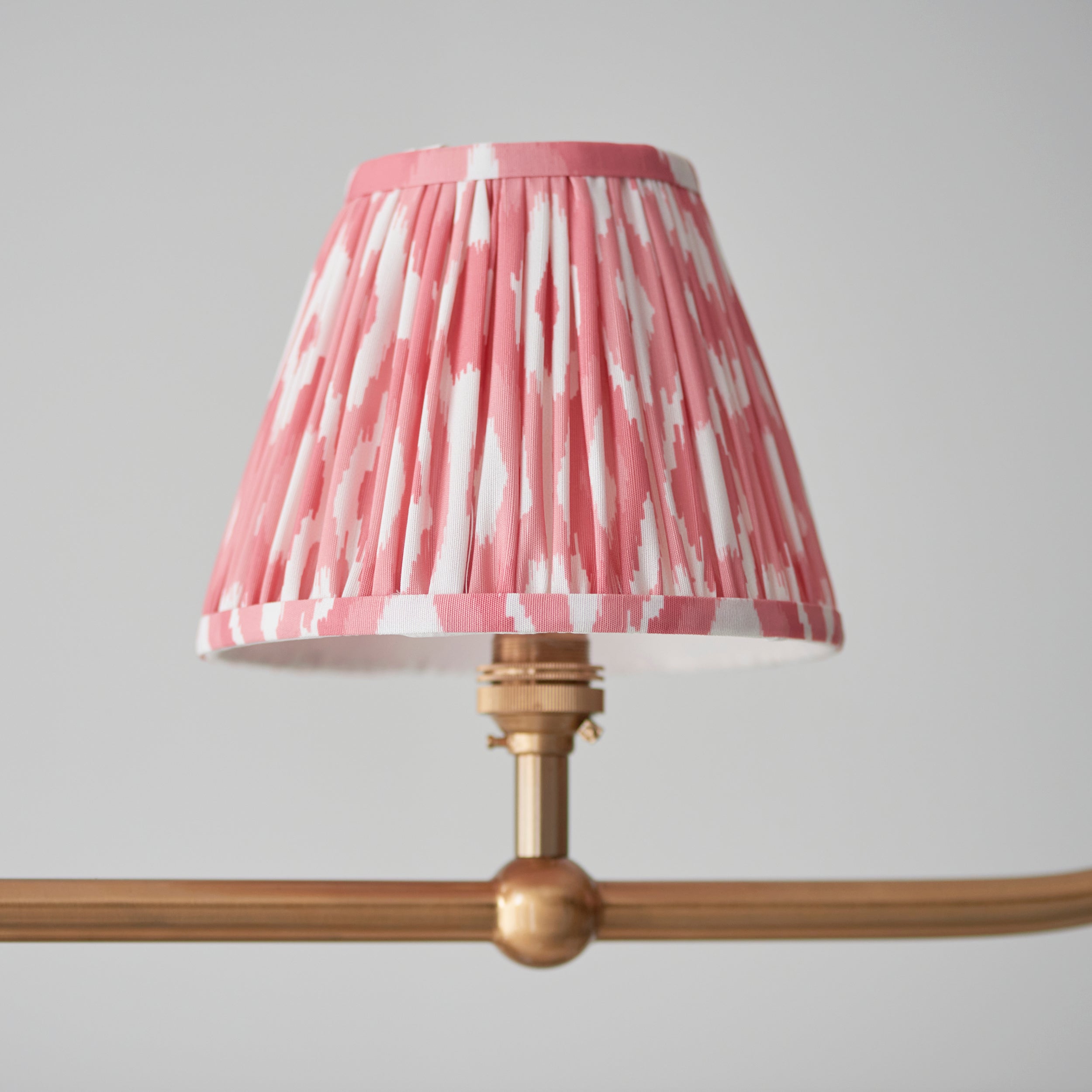 Endon Santiago Linear Brushed Aged Brass 4 Light Pendant & Ikat 16cm Coral Pink Shade