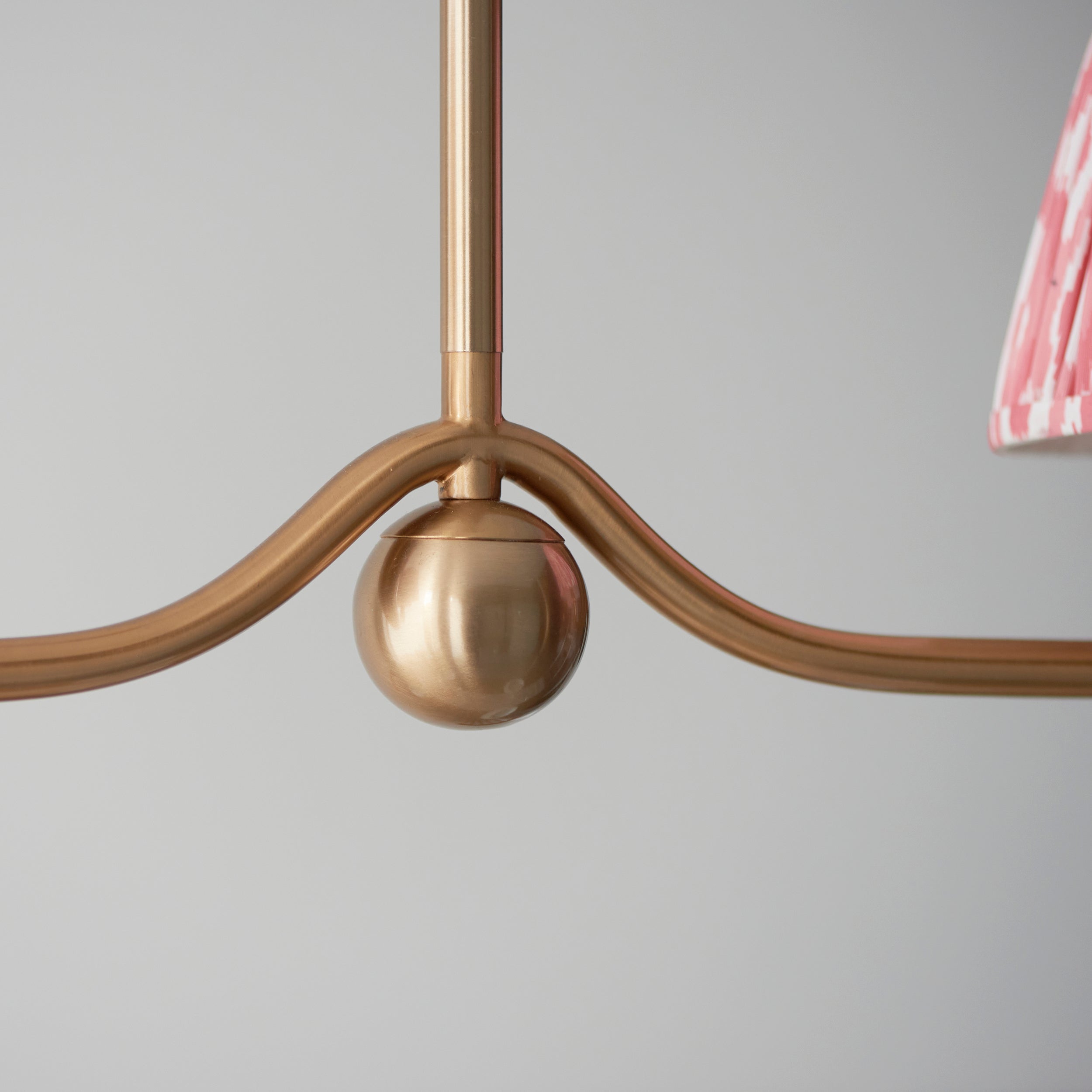 Endon Santiago Linear Brushed Aged Brass 4 Light Pendant & Ikat 16cm Coral Pink Shade