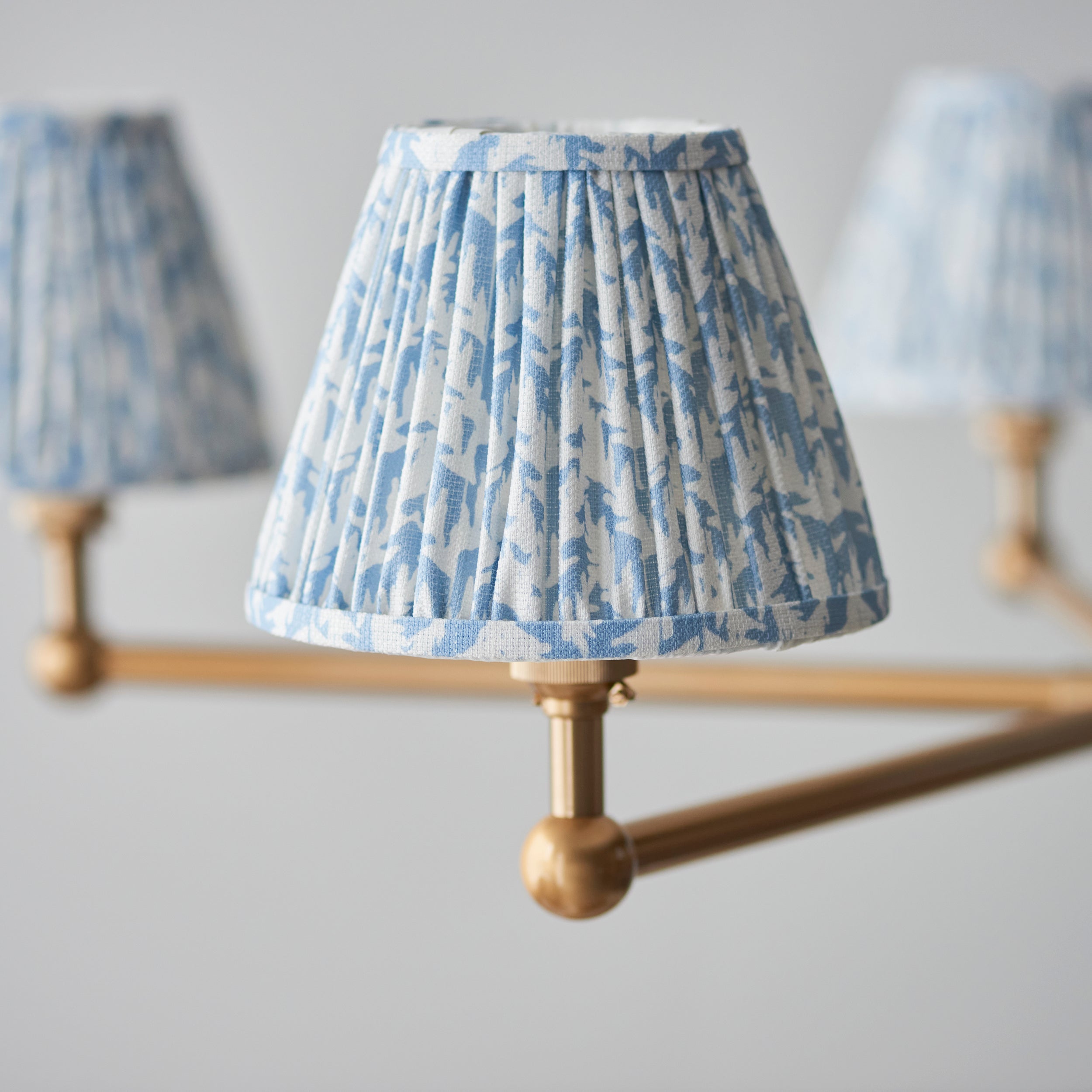Endon Santiago Brushed Aged Brass 5 Light Pendant & Leaf 16cm Shell Bay Blue Shade