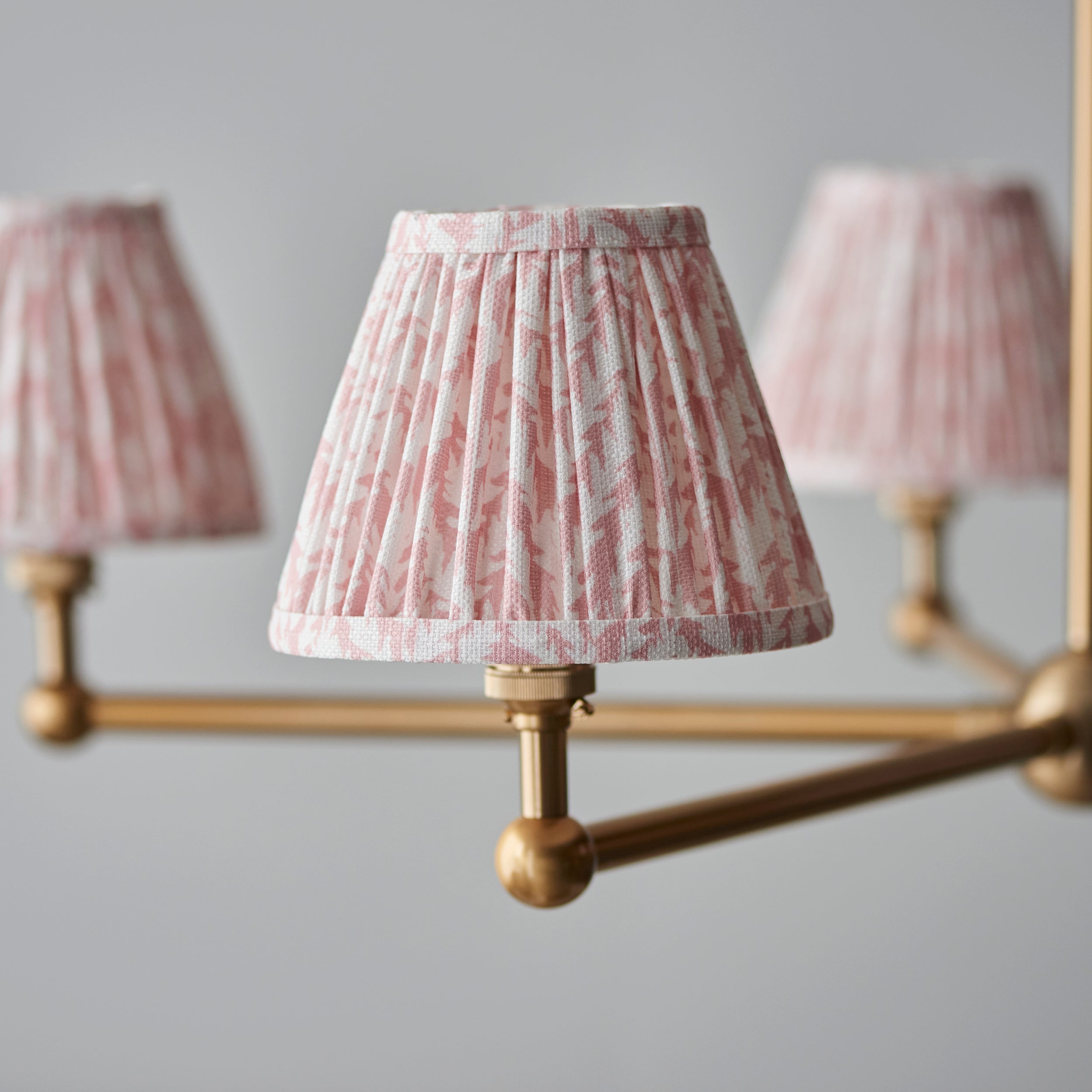 Endon Santiago Brushed Aged Brass 5 Light Pendant & Leaf 16cm Peachy Keen Shade