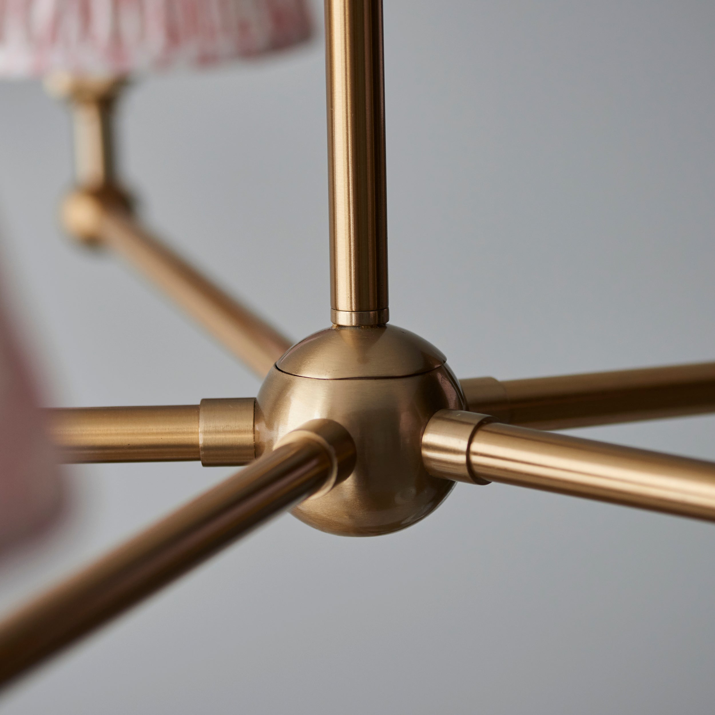 Endon Santiago Brushed Aged Brass 5 Light Pendant & Leaf 16cm Peachy Keen Shade
