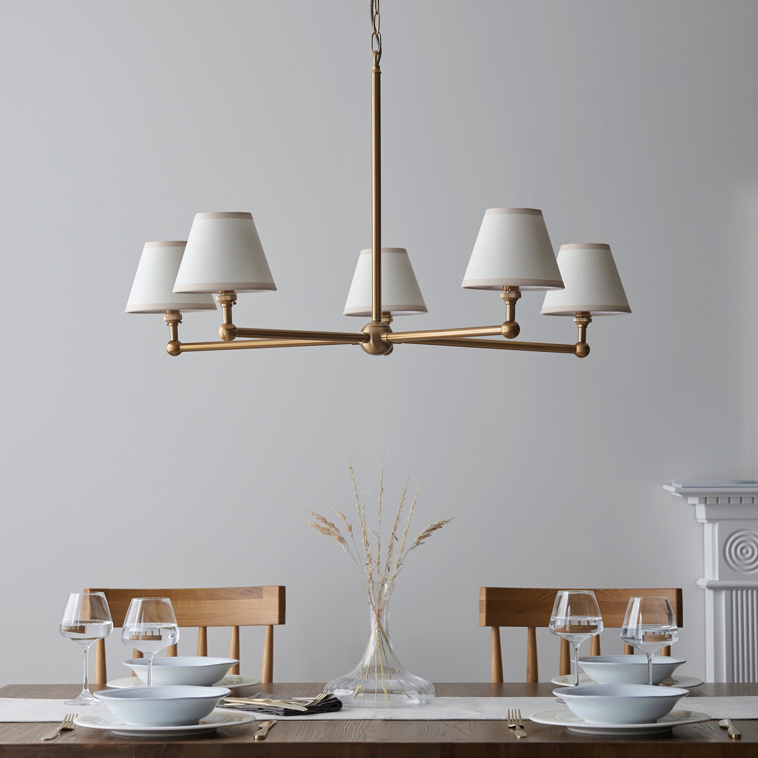 Endon Santiago Brushed Aged Brass 5 Light Pendant & Ivy 16cm Vintage White Shade