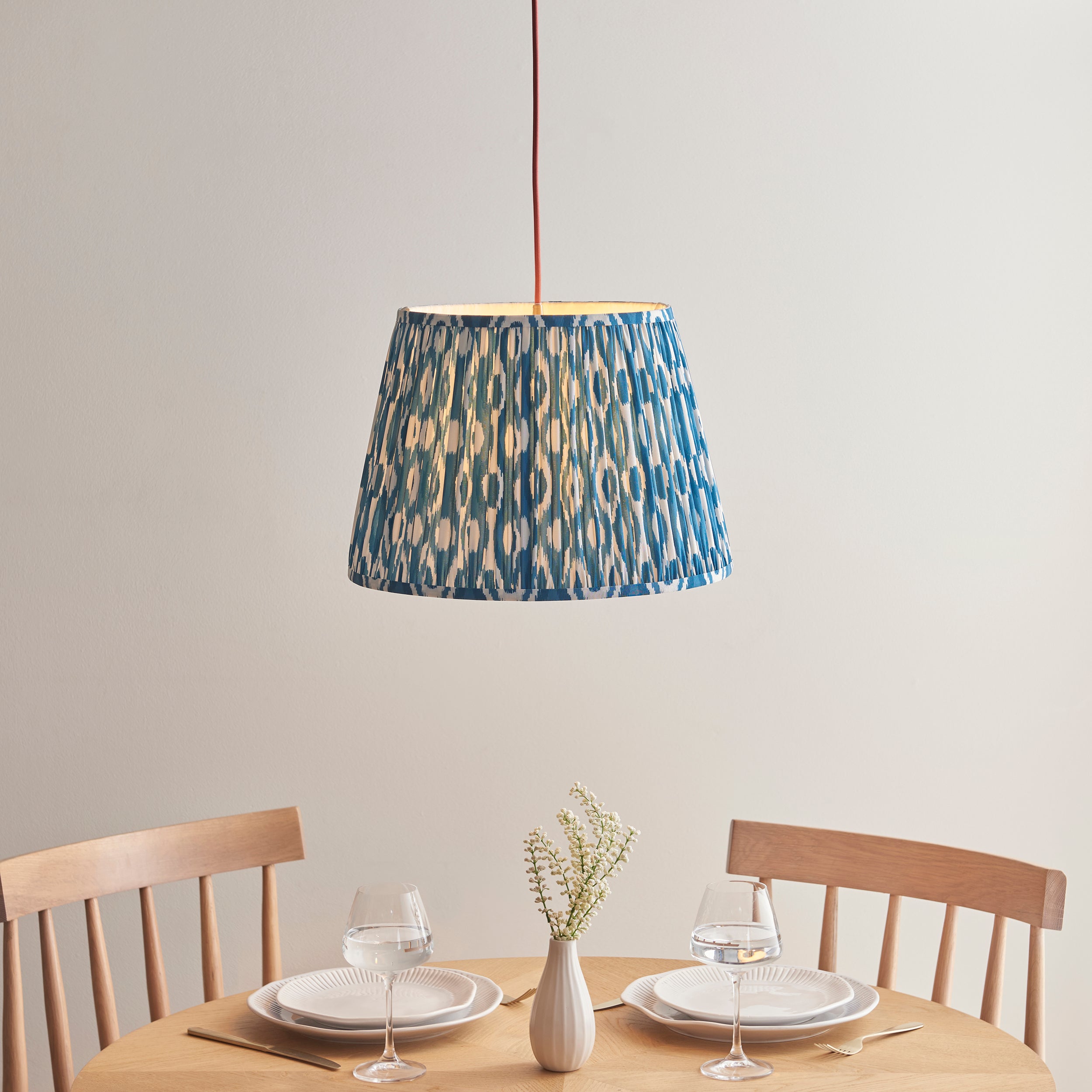 Endon Eltham Muted Red Braided Cable Pendant & Ikat 40cm Marlin Blue Shade