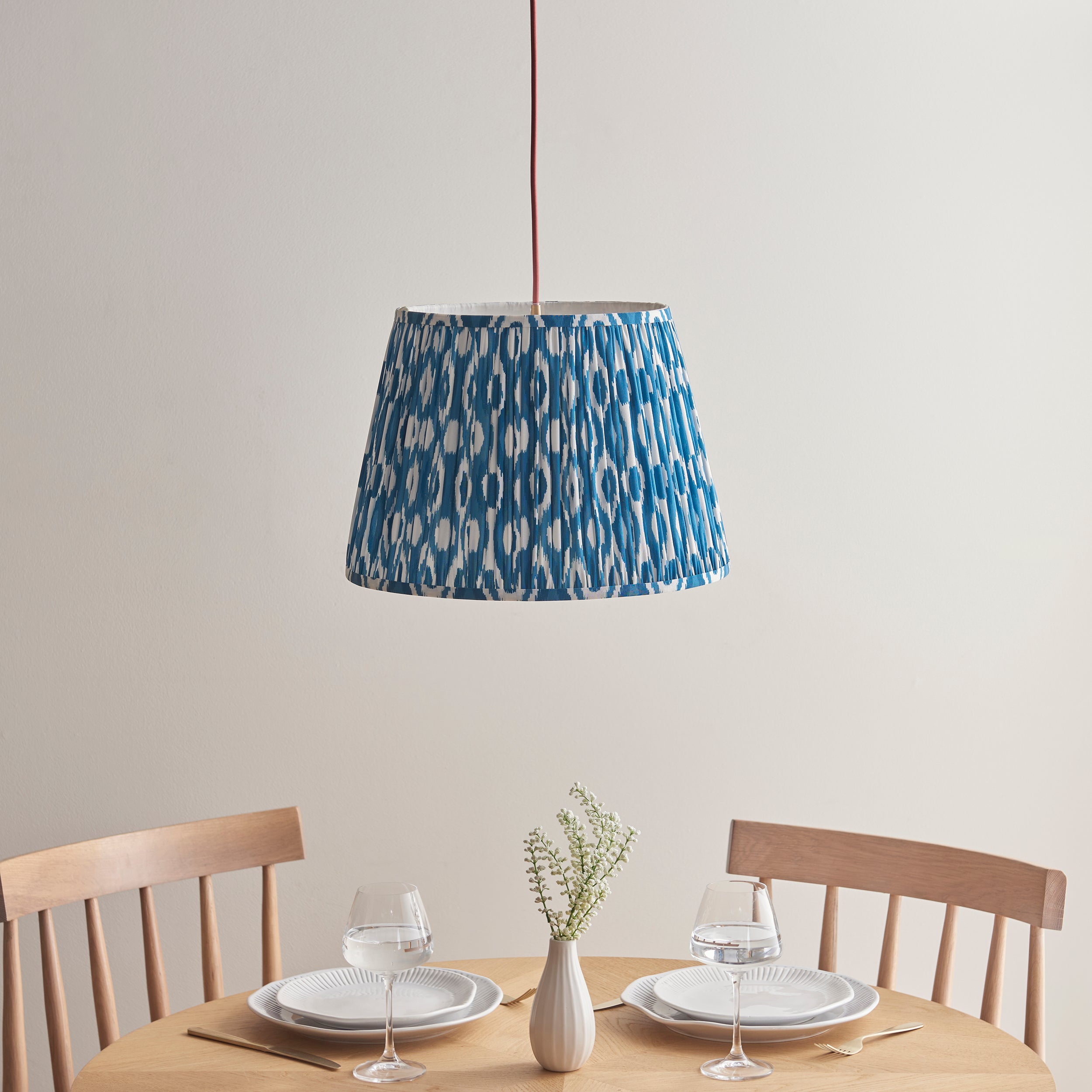 Endon Eltham Muted Red Braided Cable Pendant & Ikat 40cm Marlin Blue Shade