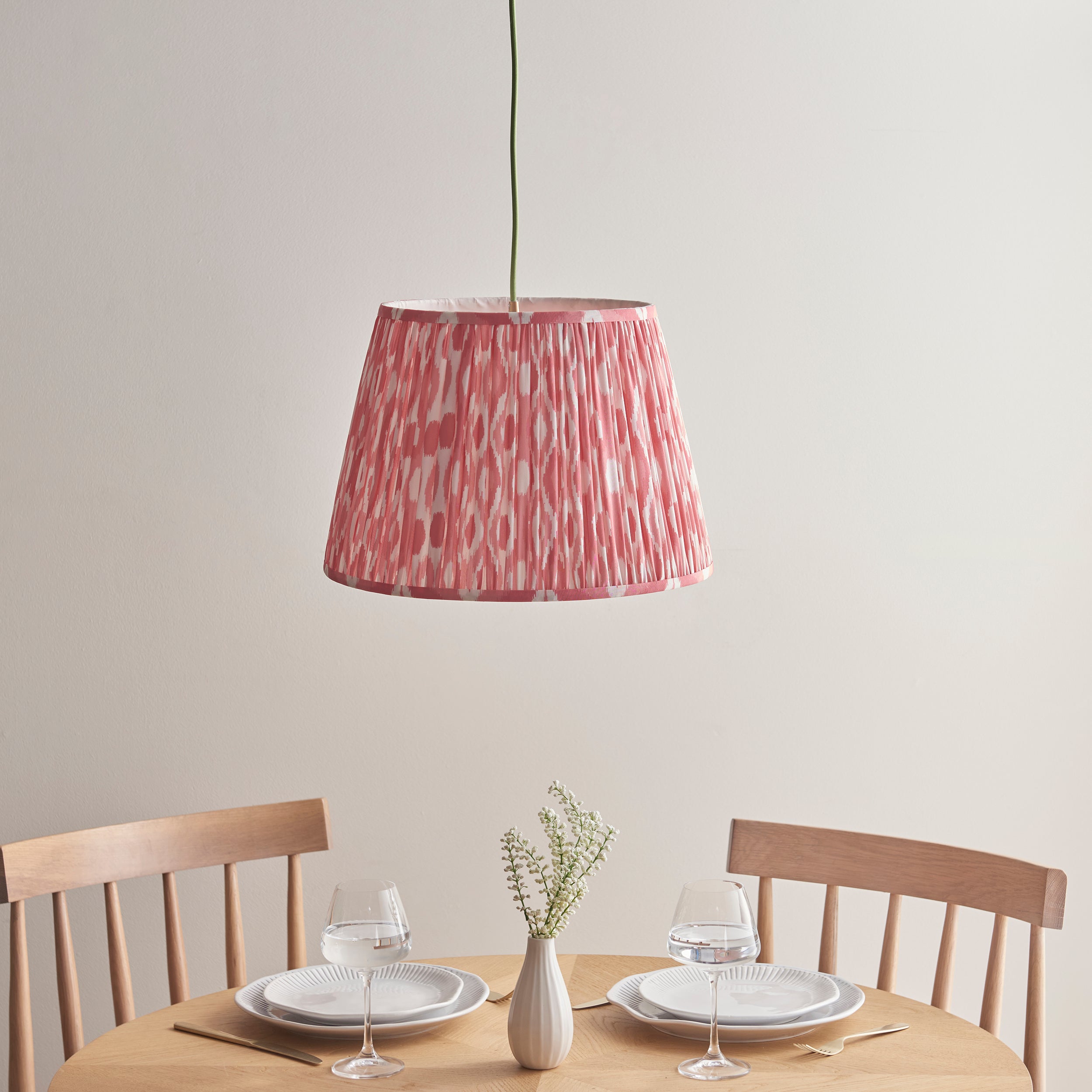 Endon Eltham Muted Green Braided Cable Pendant & Ikat 40cm Coral Pink Shade