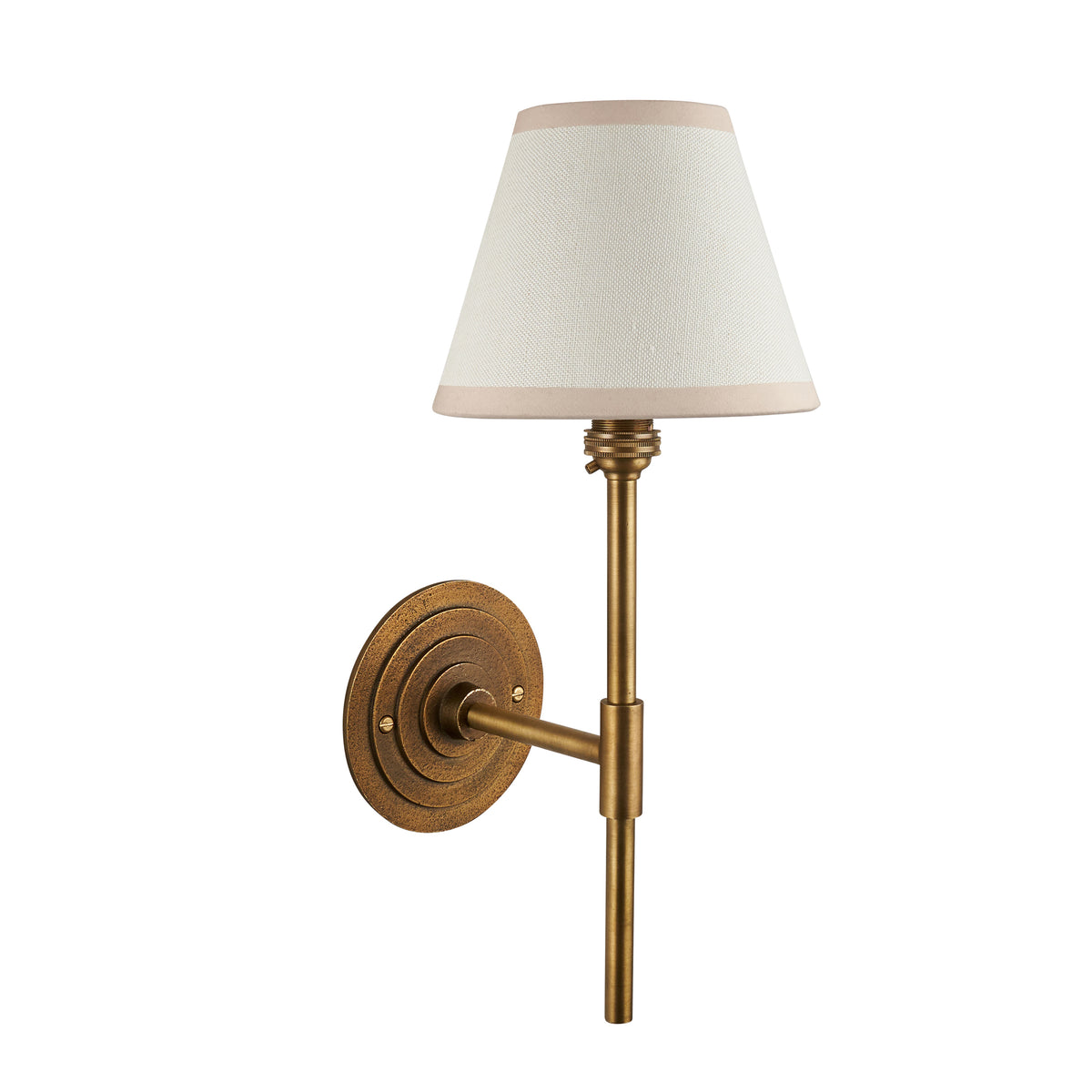 Endon Halo Tall wall light in antique brass with the vintage white Ivy shade, unlit product shot on a plain white background