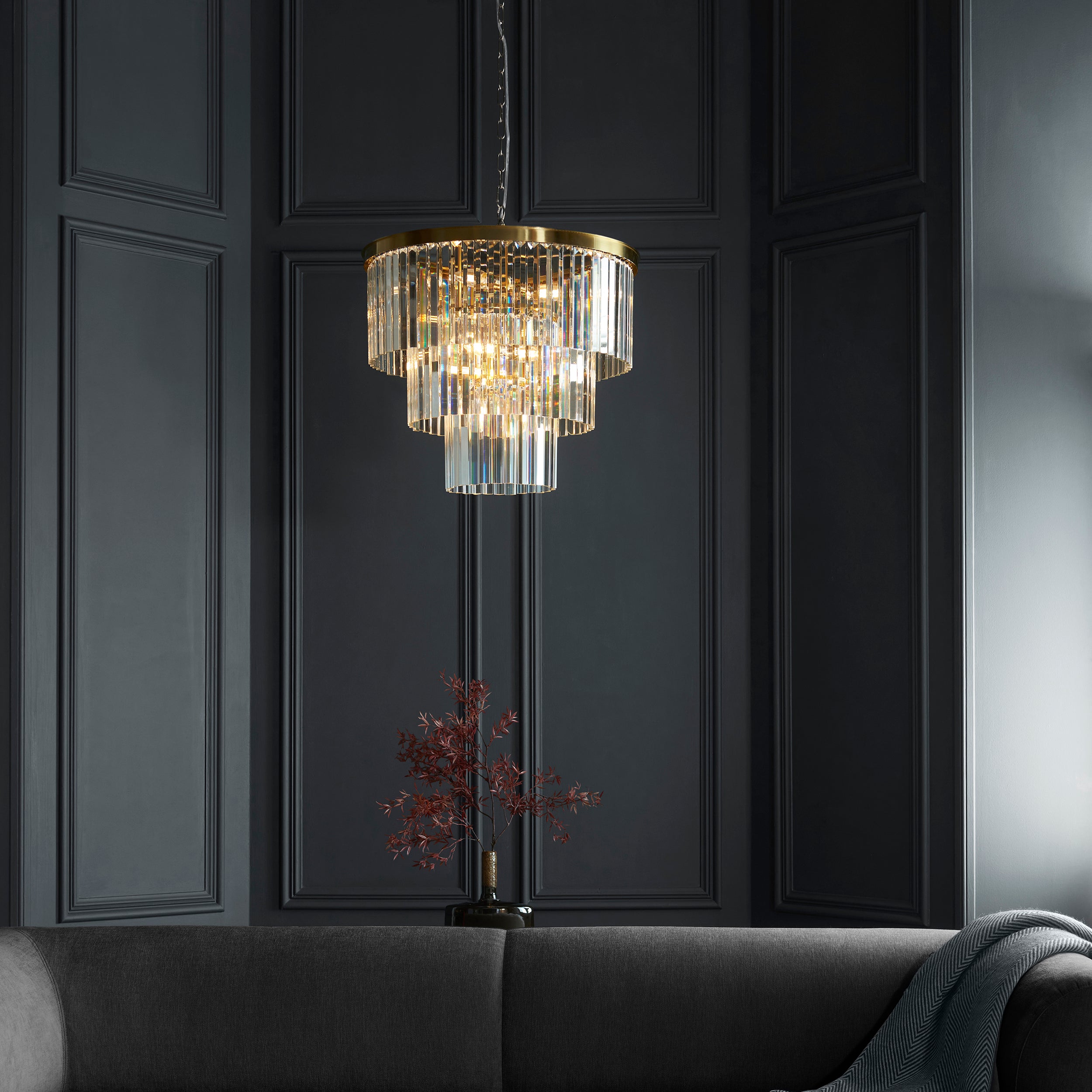 Endon Conaston 7 Light Pendant - Brushed Aged Brass Plate & Clear Cut Glass