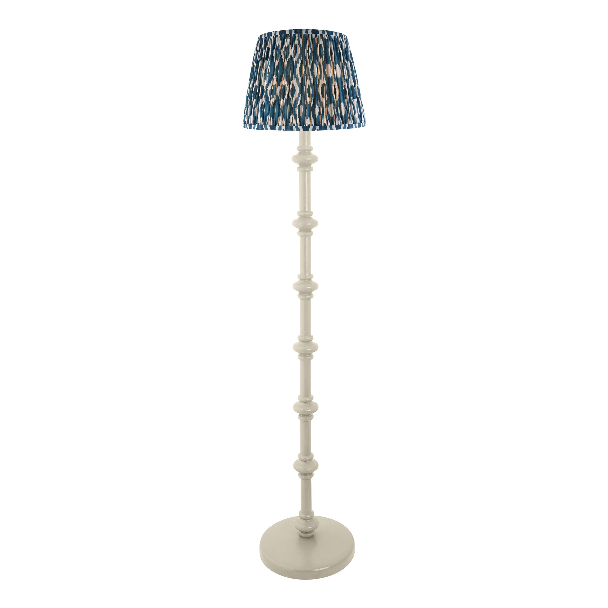 Endon Carnaby Satin Almond White Floor Lamp & Ikat 35cm Marlin Blue Shade
