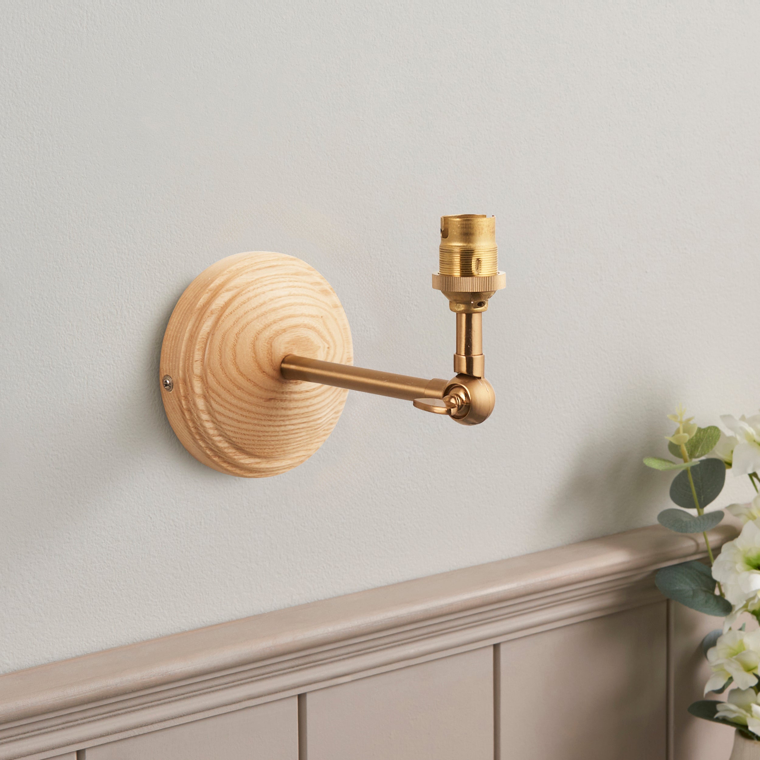 Endon Wood Wing Wall Light & Ikat 16cm Neutral Shade