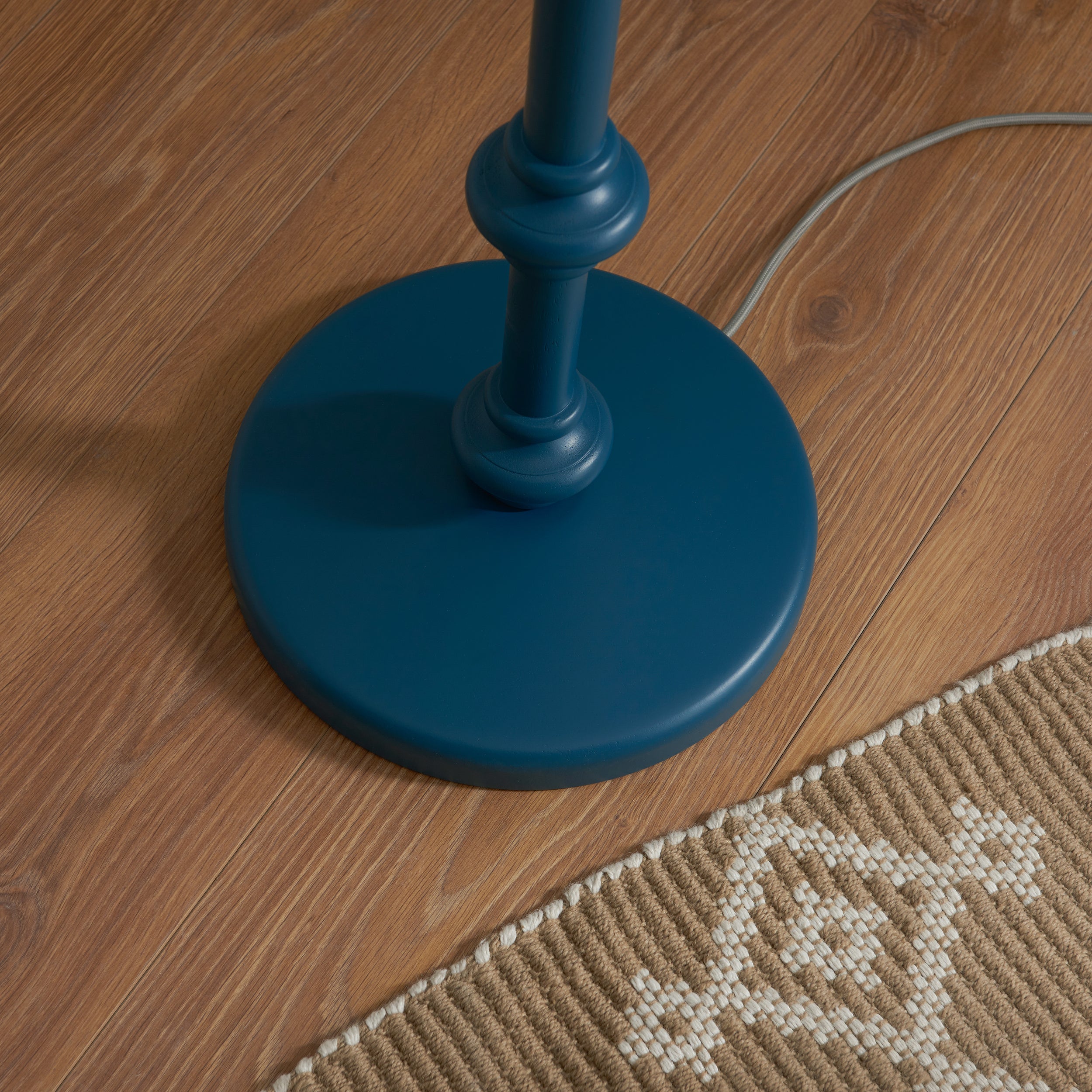Endon Carnaby Satin Marlin Blue Floor Lamp & Ikat 35cm Neutral Shade