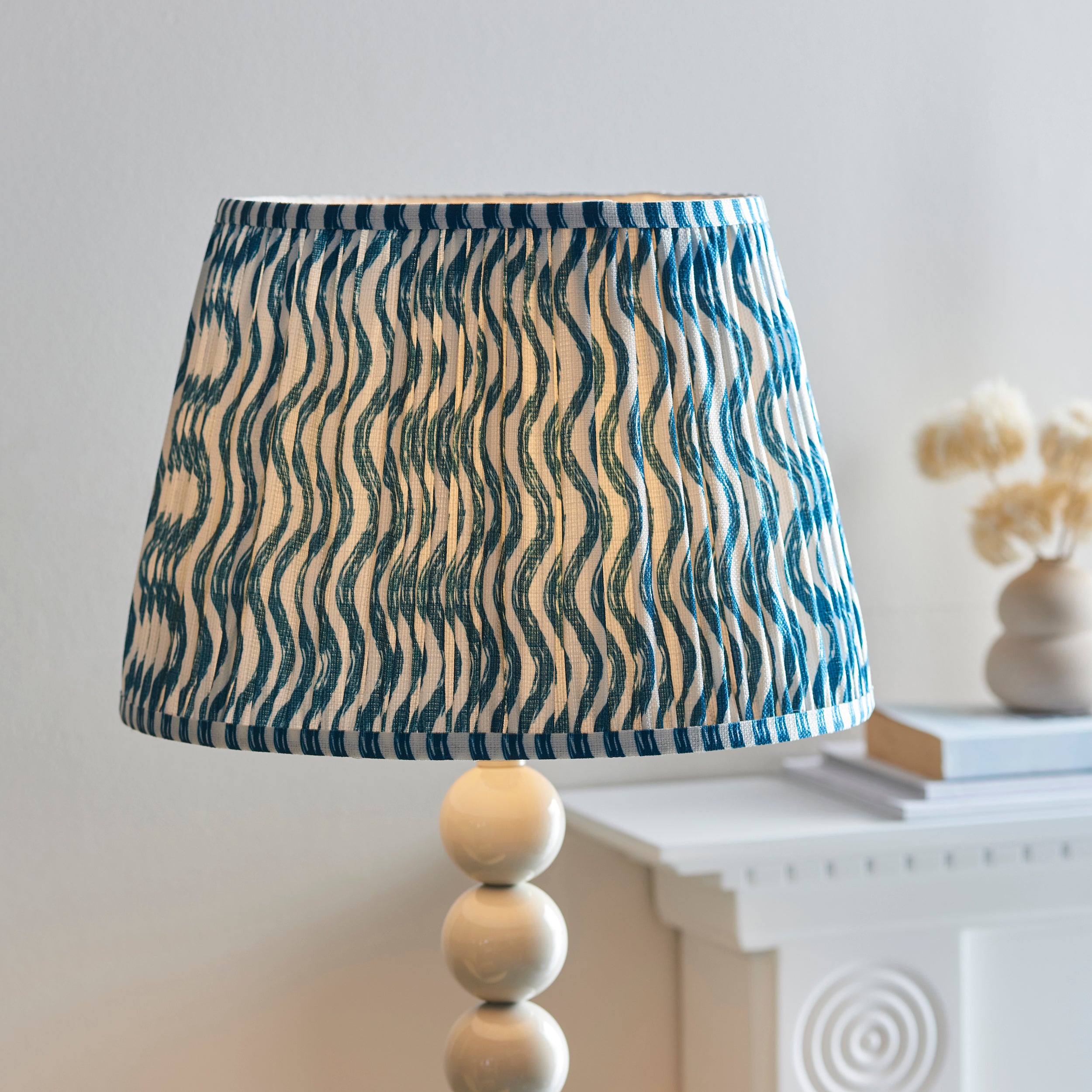 Endon Higgledy Gloss Almond White Floor Lamp & Ripple 35cm Marlin Blue Shade