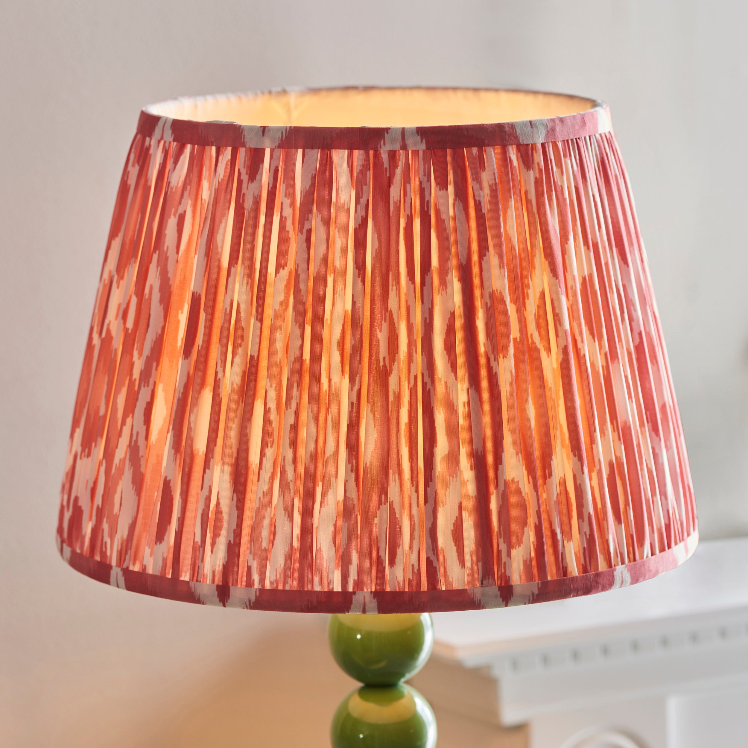 Endon Higgledy Gloss Cotswold Green Floor Lamp & Ikat 35cm Coral Pink Shade
