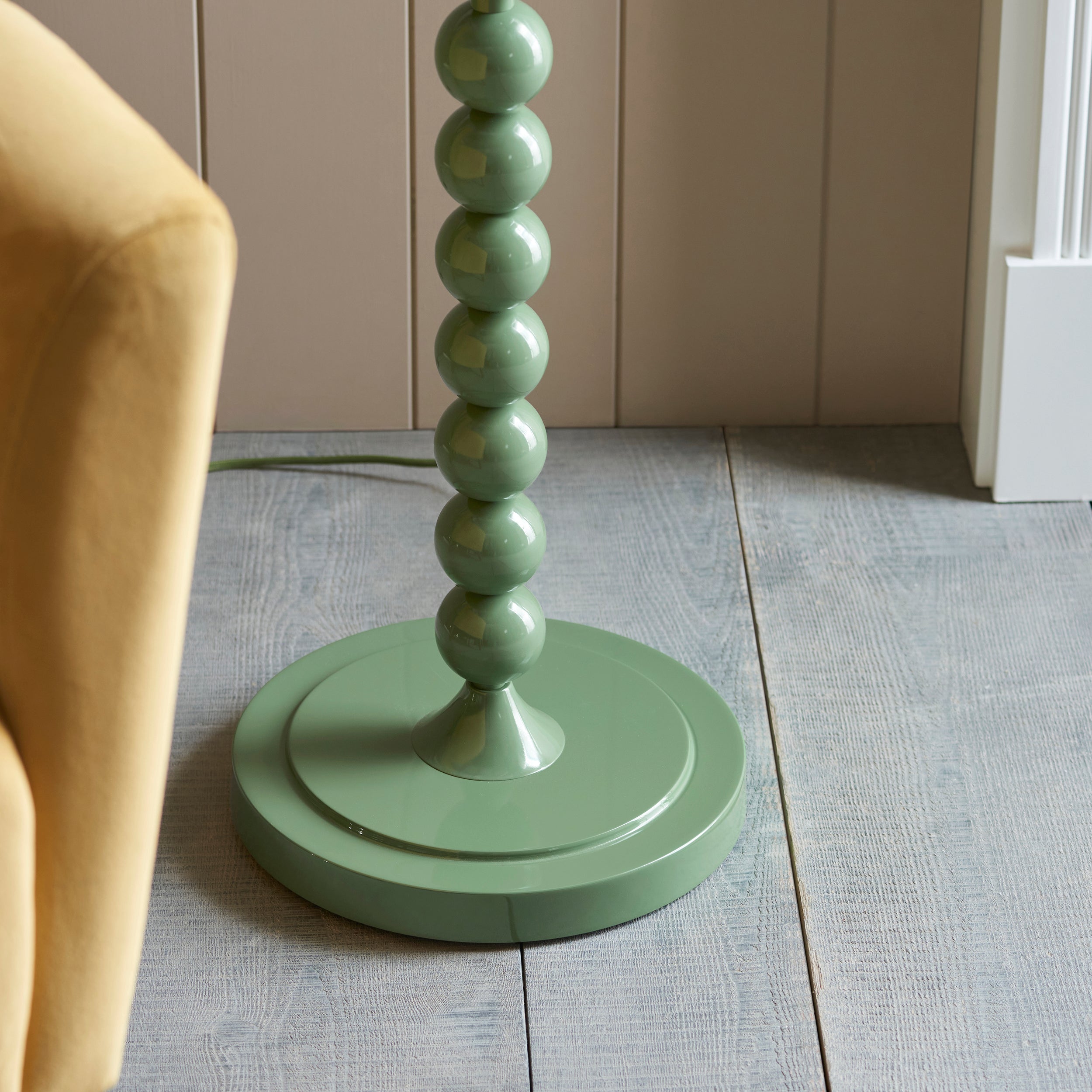 Endon Higgledy Gloss Cotswold Green Floor Lamp & Ikat 35cm Coral Pink Shade