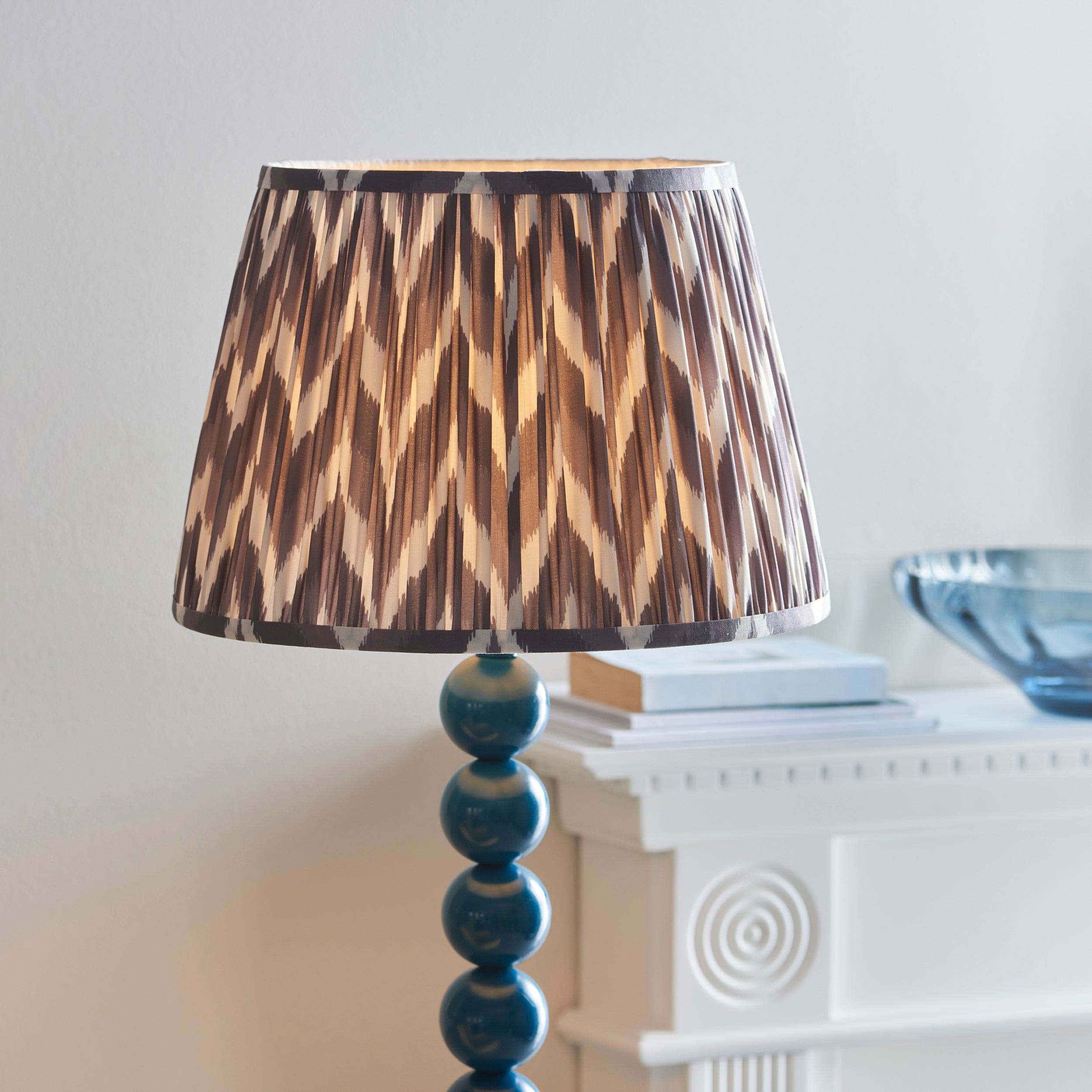 Endon Higgledy Gloss Marlin Blue Floor Lamp & Zigzag 35cm Pearl Grey Shade