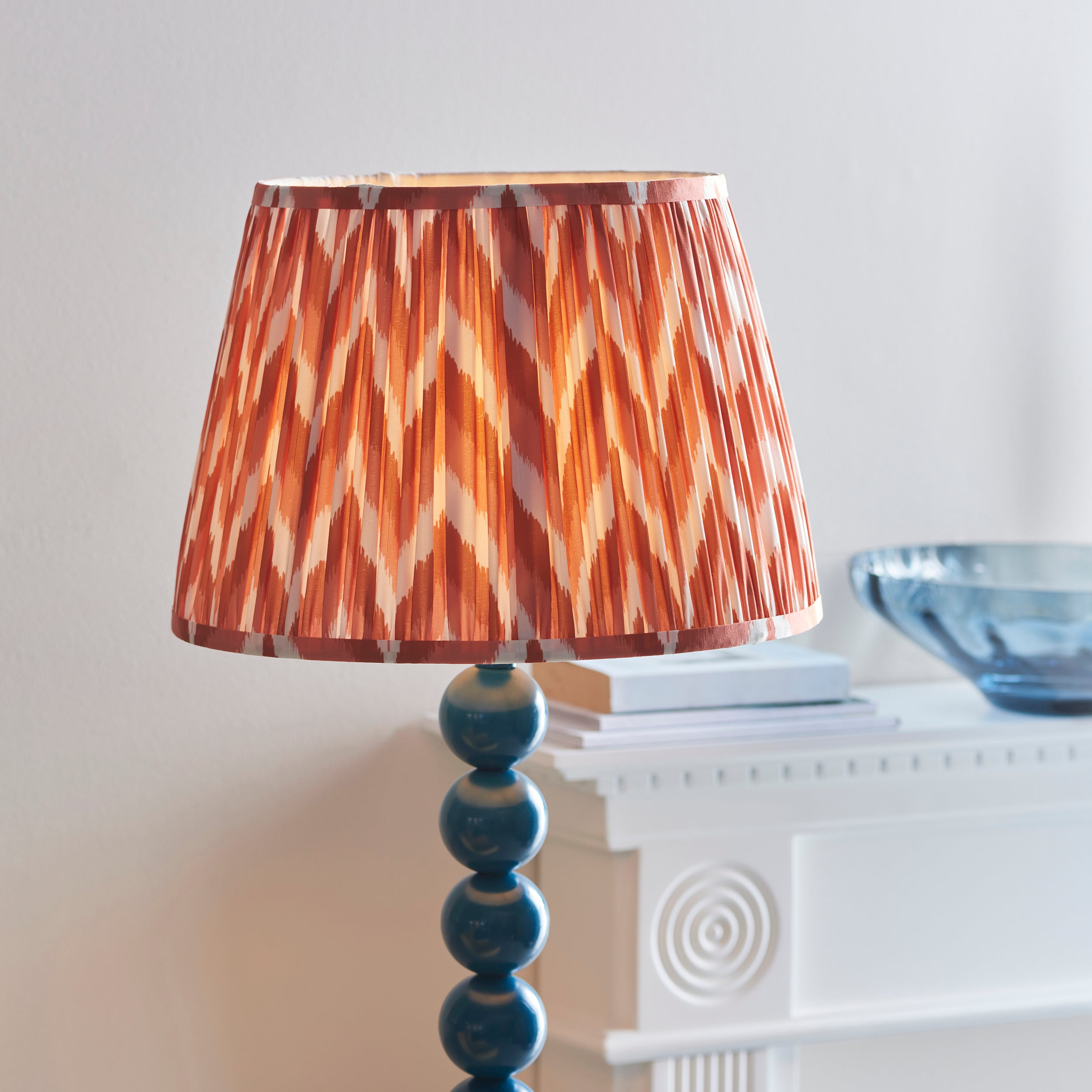 Endon Higgledy Gloss Marlin Blue Floor Lamp & Zigzag 35cm Apricot Orange Shade