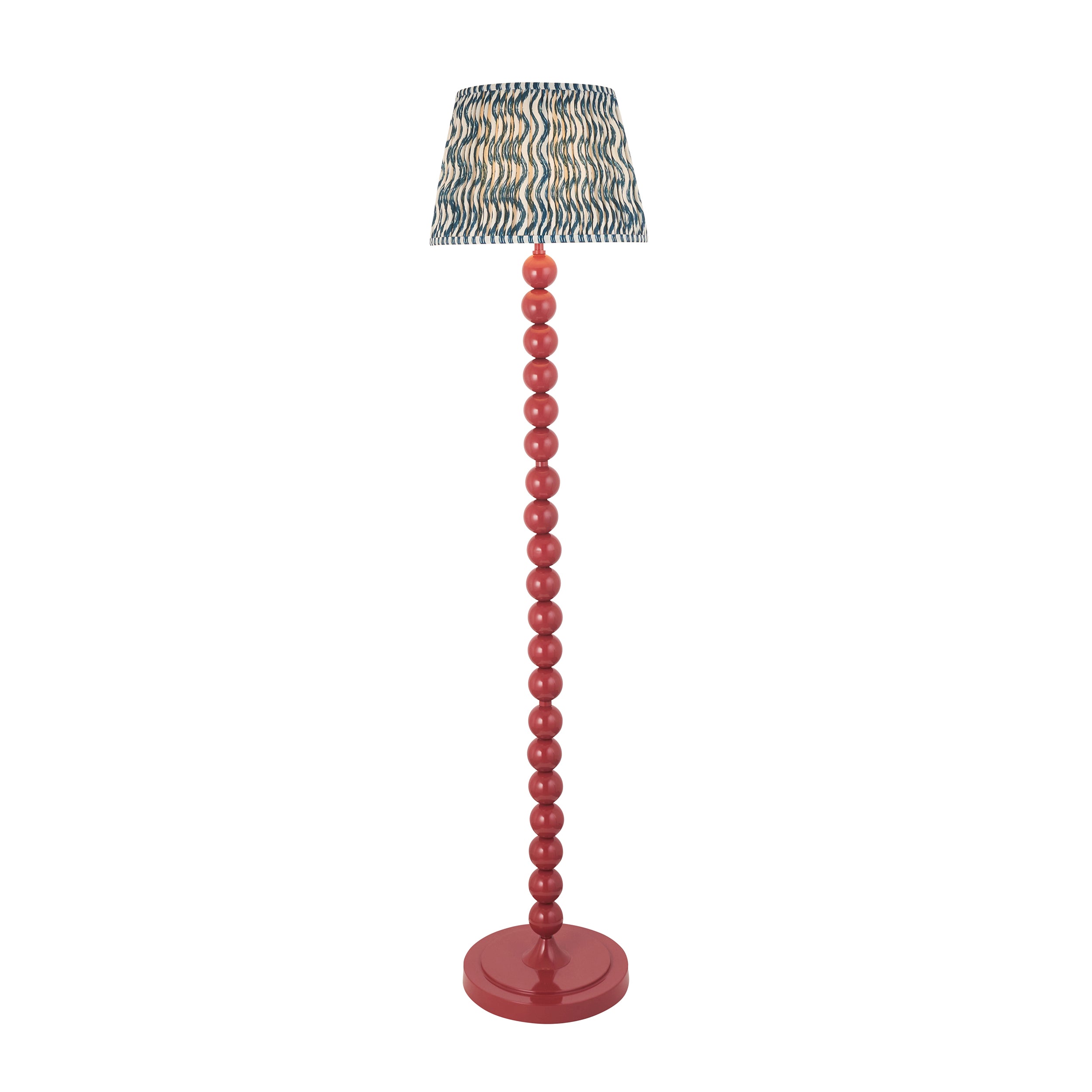 Endon Higgledy Gloss Pink Clay Floor Lamp & Ripple 35cm Marlin Blue Shade