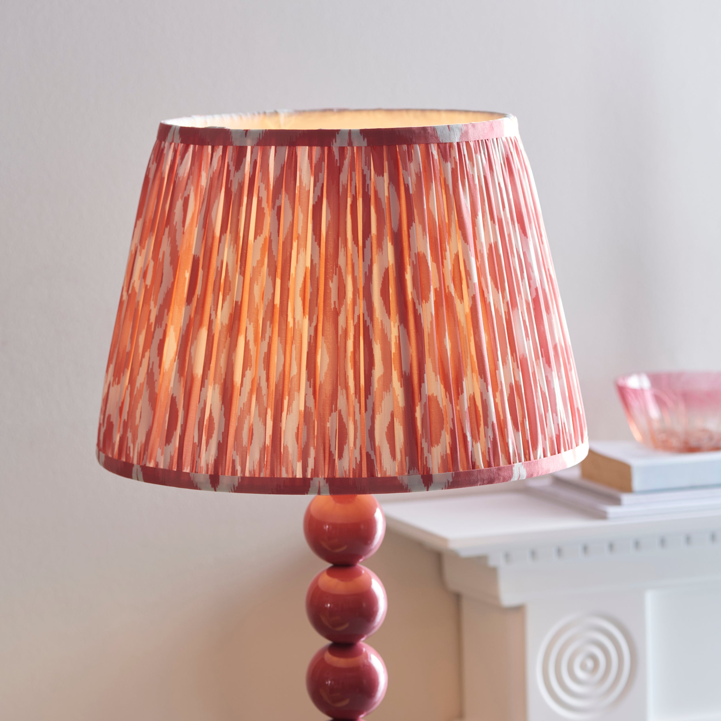 Endon Higgledy Gloss Pink Clay Floor Lamp & Ikat 35cm Coral Pink Shade