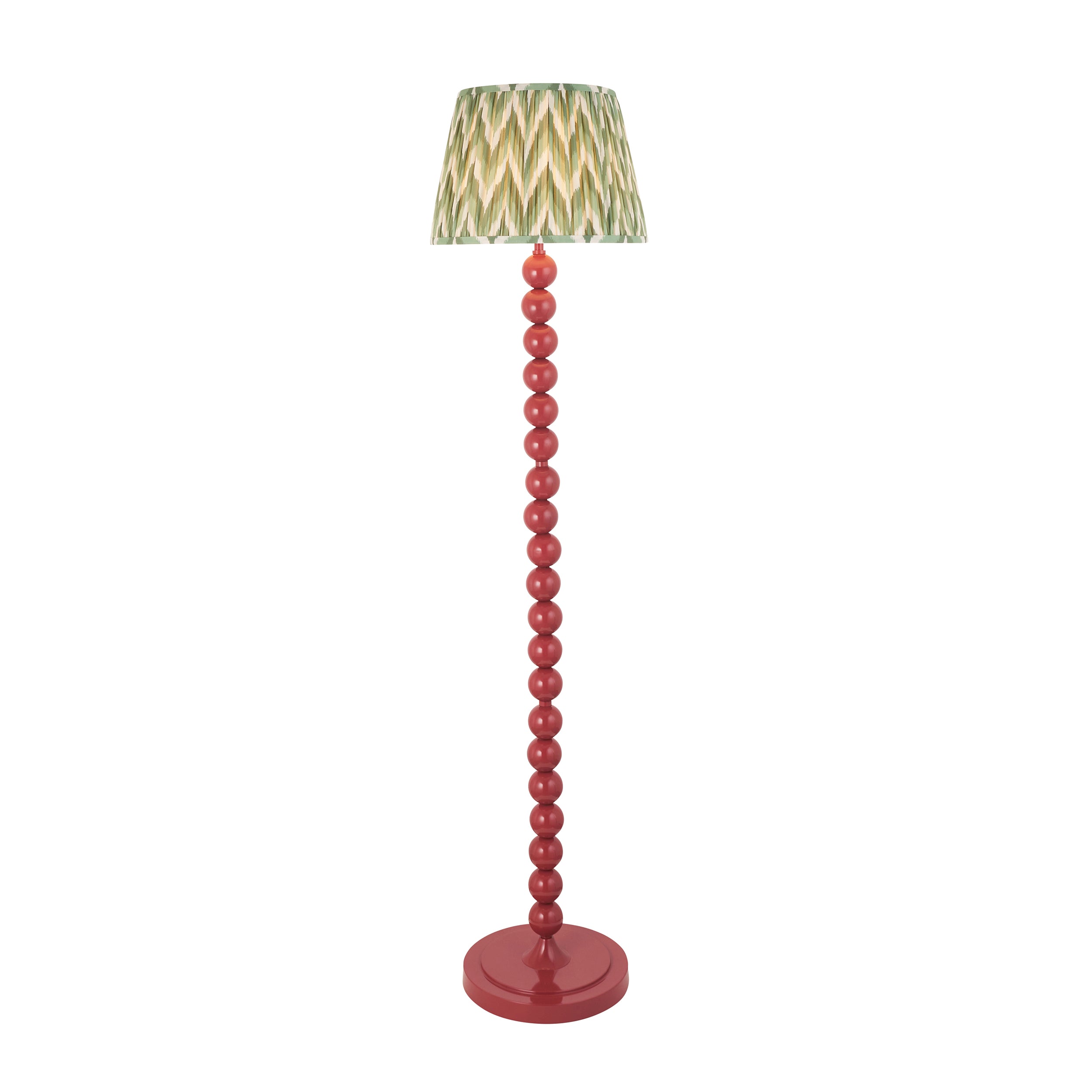 Endon Higgledy Gloss Pink Clay Floor Lamp & Zigzag 35cm Cotswold Green Shade