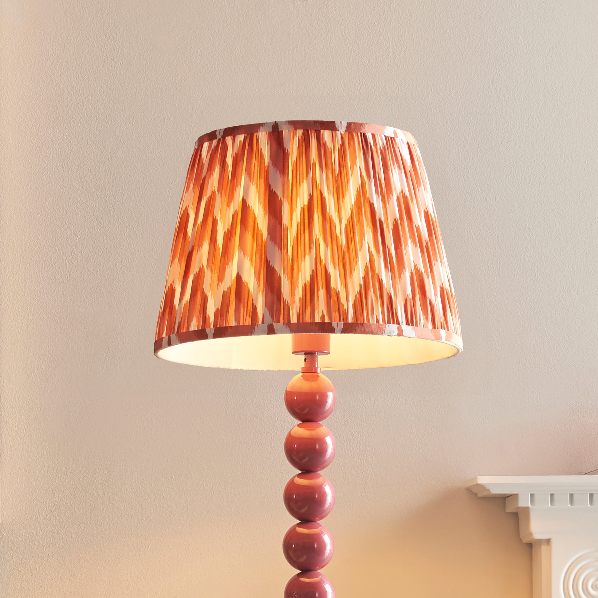 Endon Higgledy Gloss Pink Clay Floor Lamp & Zigzag 35cm Apricot Orange Shade