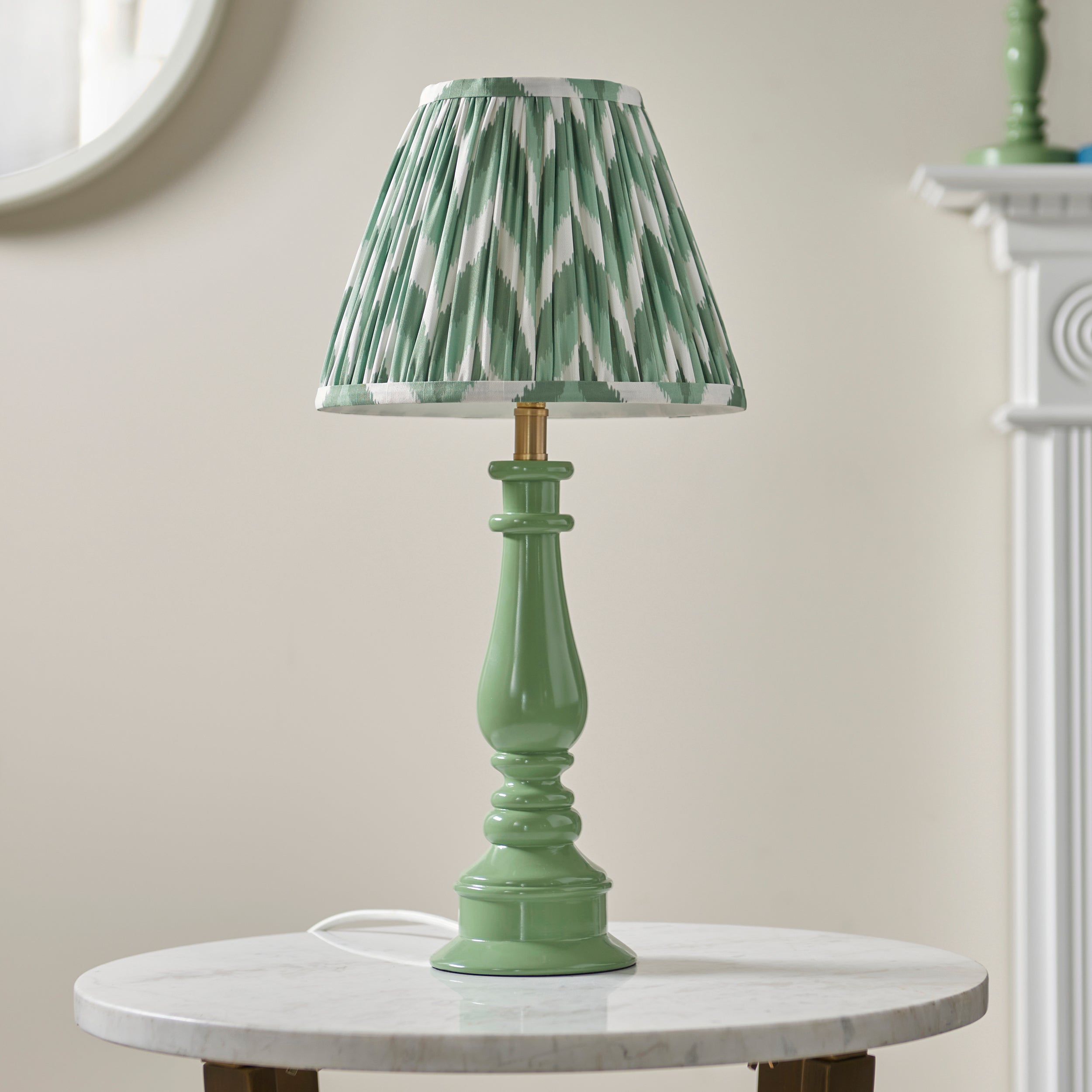 Endon Myrtle Gloss Cotswold Green Table Lamp & Zigzag 25cm Cotswold Green Shade