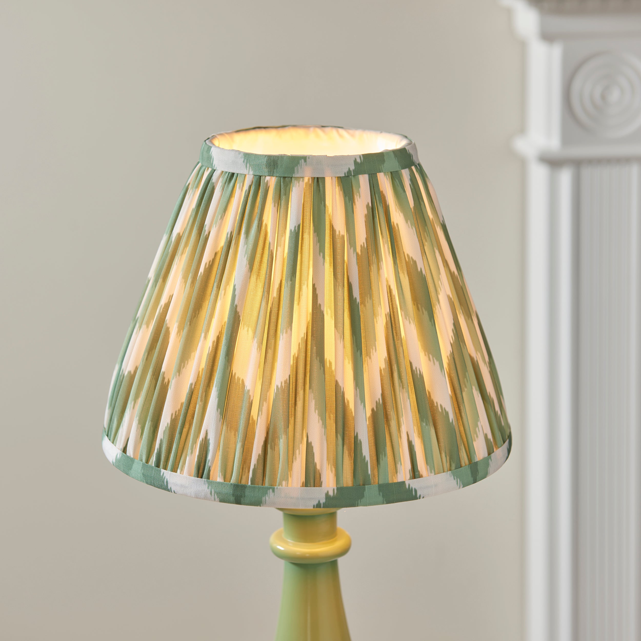 Endon Myrtle Gloss Cotswold Green Table Lamp & Zigzag 25cm Cotswold Green Shade