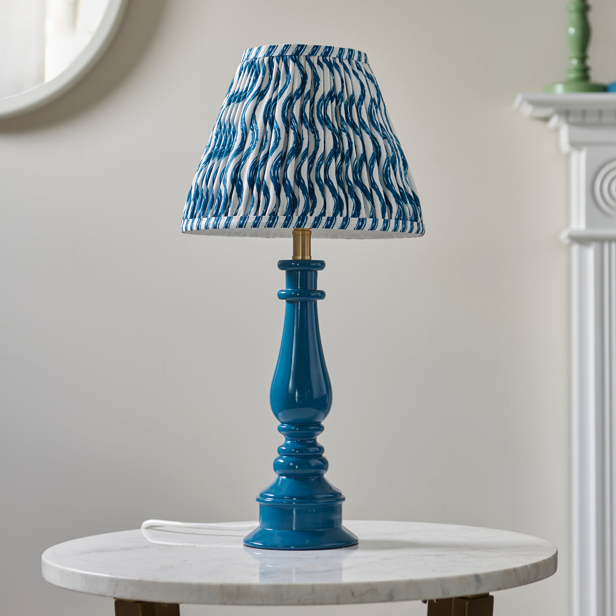 Endon Myrtle Gloss Marlin Blue Table Lamp & Ripple 25cm Marlin Blue Shade