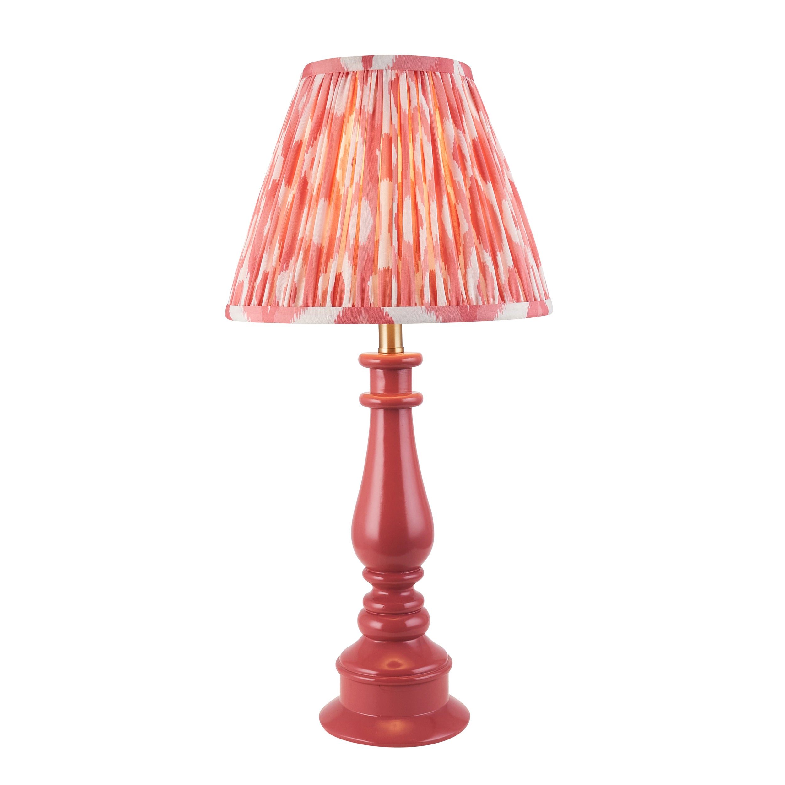 Endon Myrtle Gloss Pink Clay Table Lamp & Ikat 25cm Coral Pink Shade