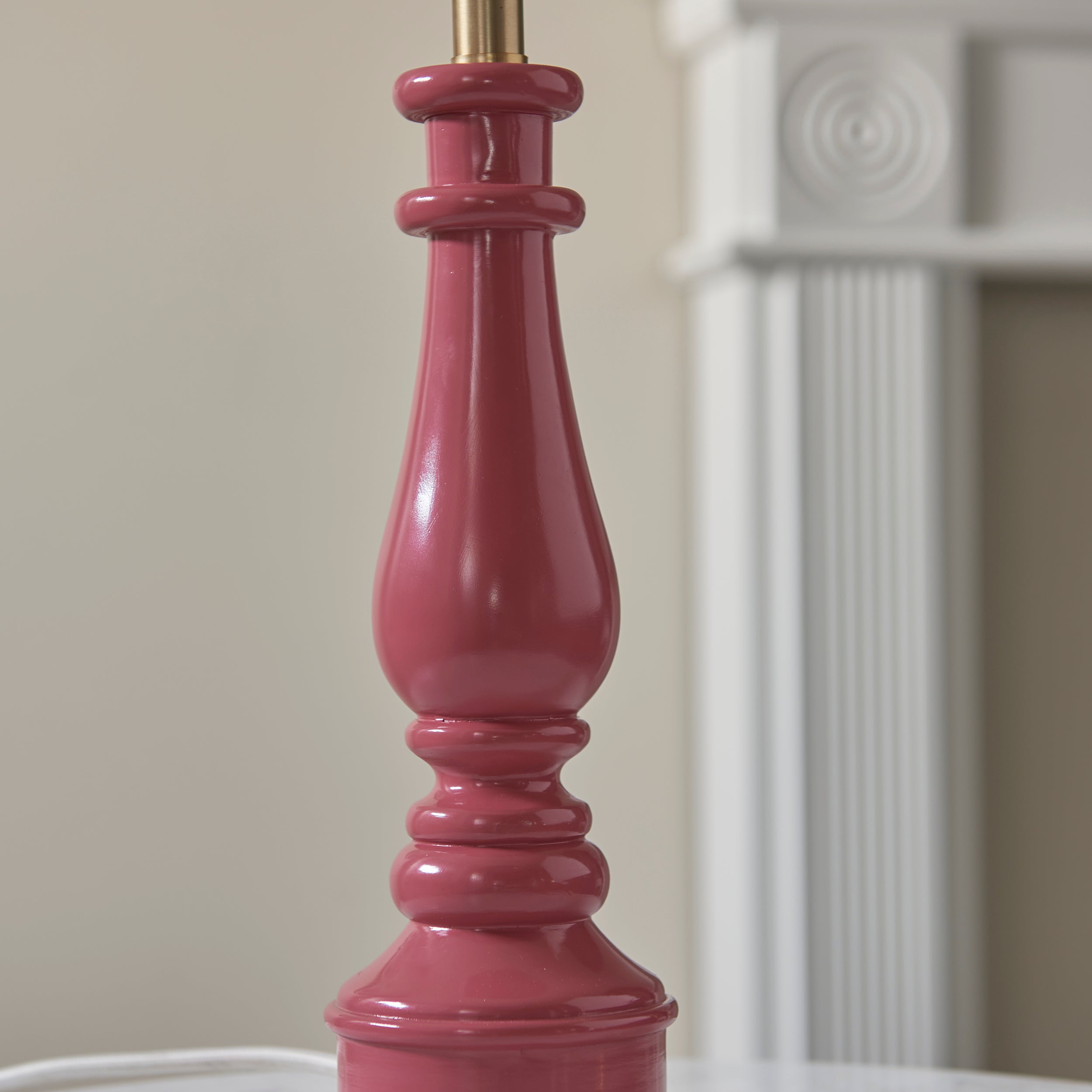 Endon Myrtle Gloss Pink Clay Table Lamp & Ivy 25cm Vintage White Shade