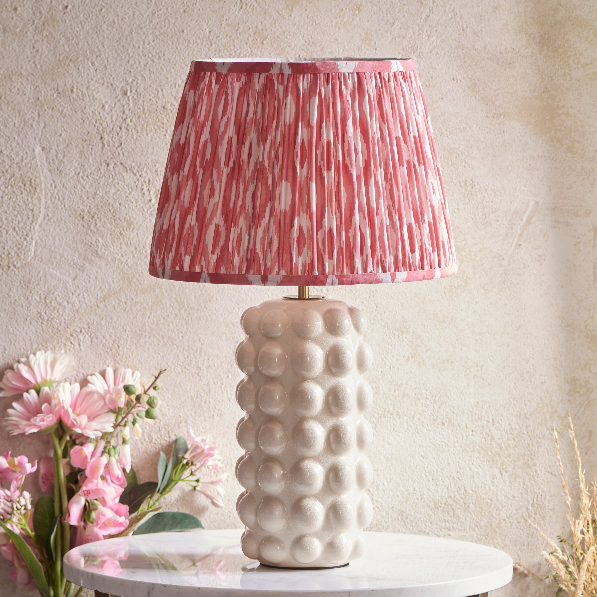 Endon Bobble Table Lamp & Ikat 35cm Coral Pink Shade
