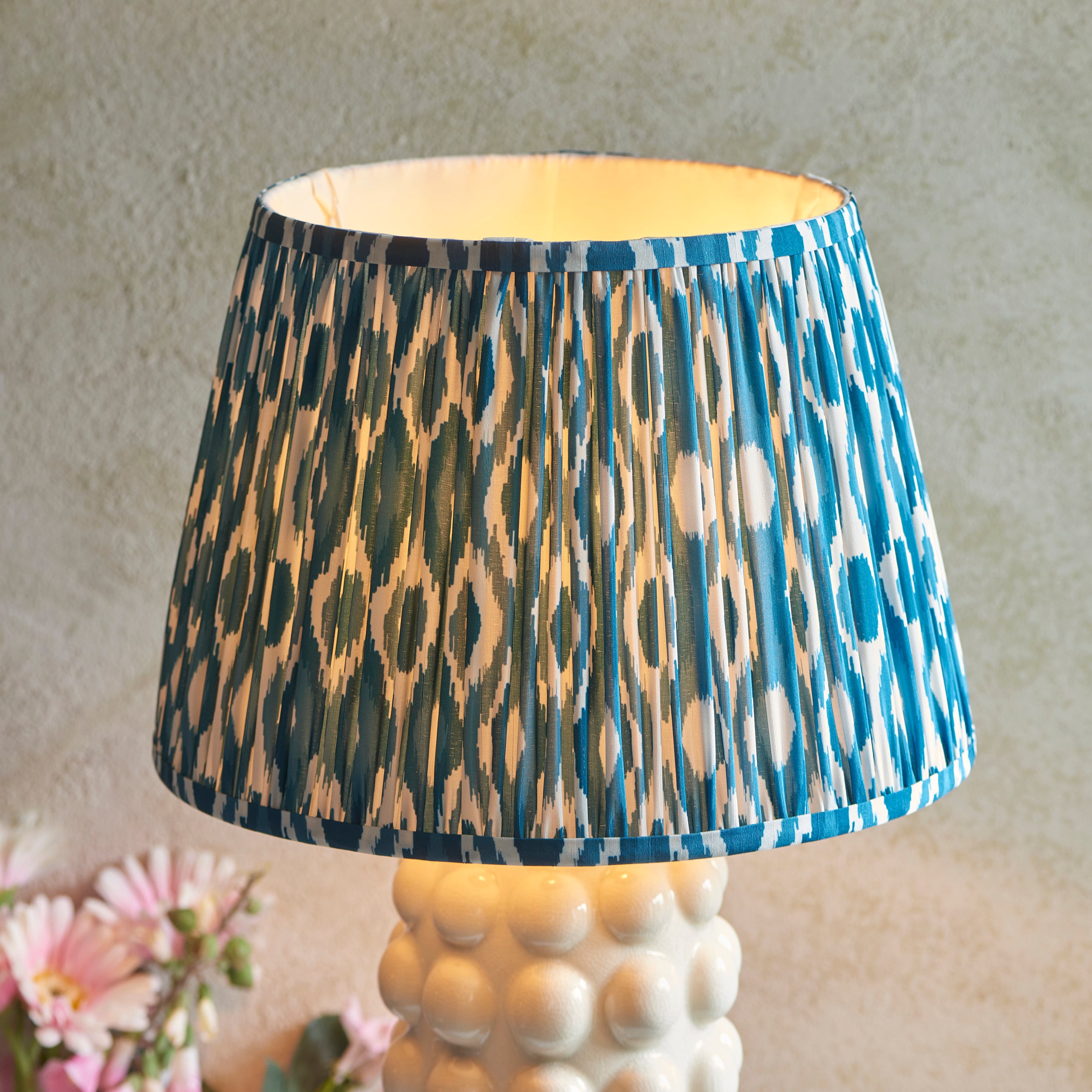Endon Bobble Table Lamp & Ikat 35cm Marlin Blue Shade