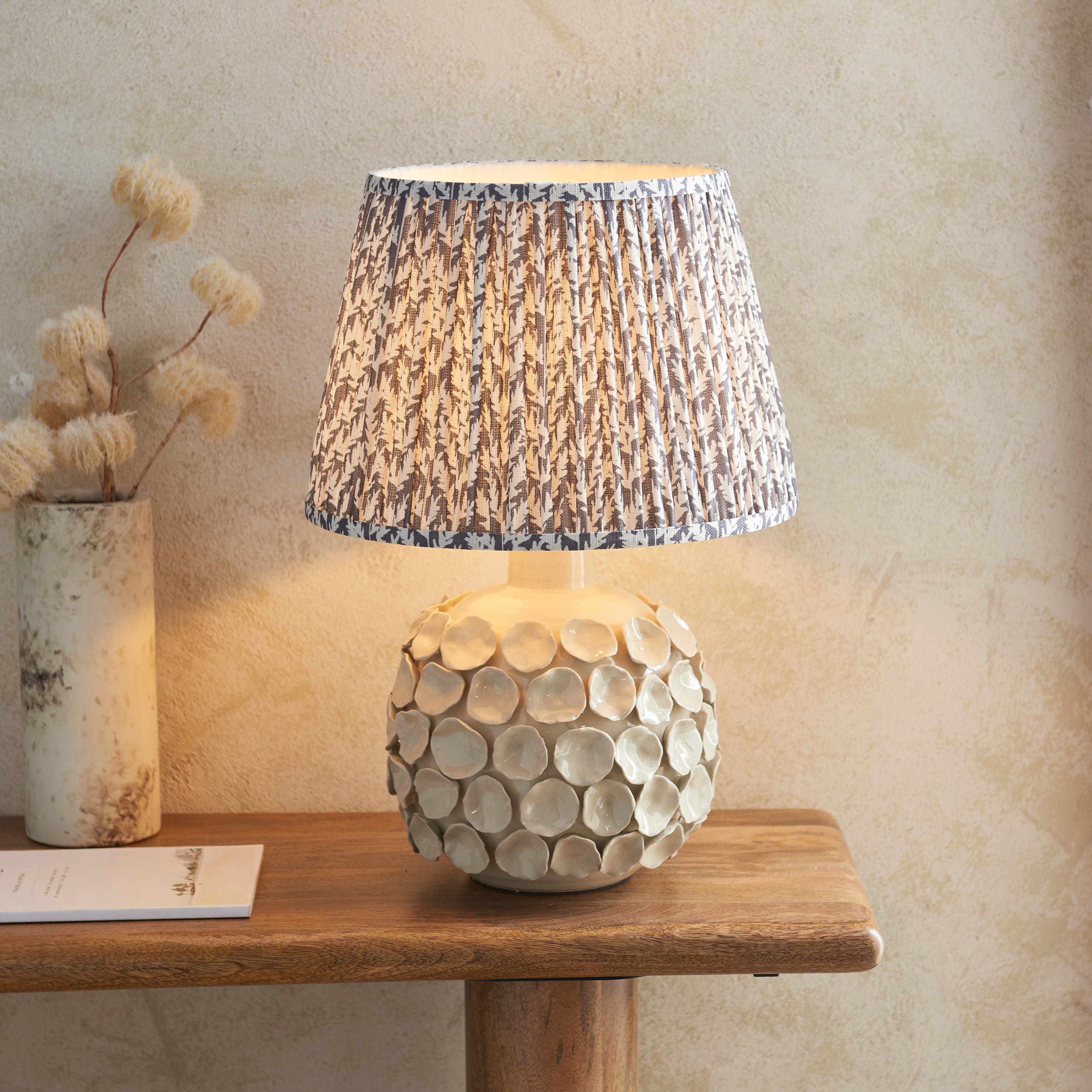 Endon Borello Table Lamp & Leaf 35cm Pearl Grey Shade
