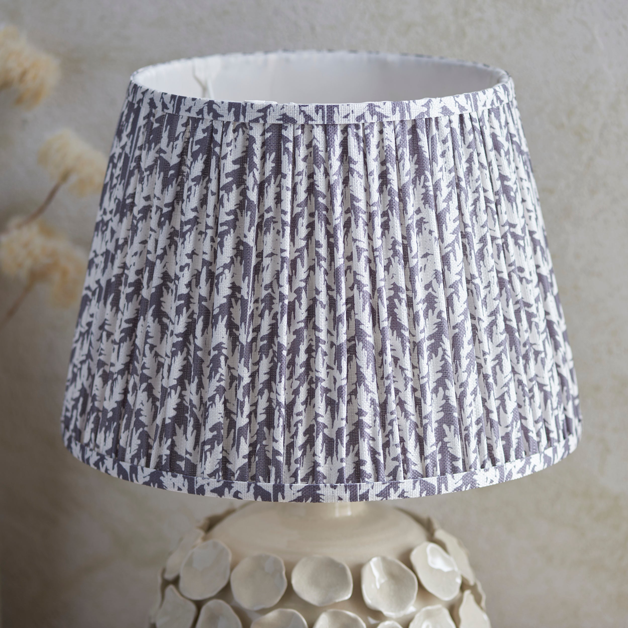 Endon Borello Table Lamp & Leaf 35cm Pearl Grey Shade
